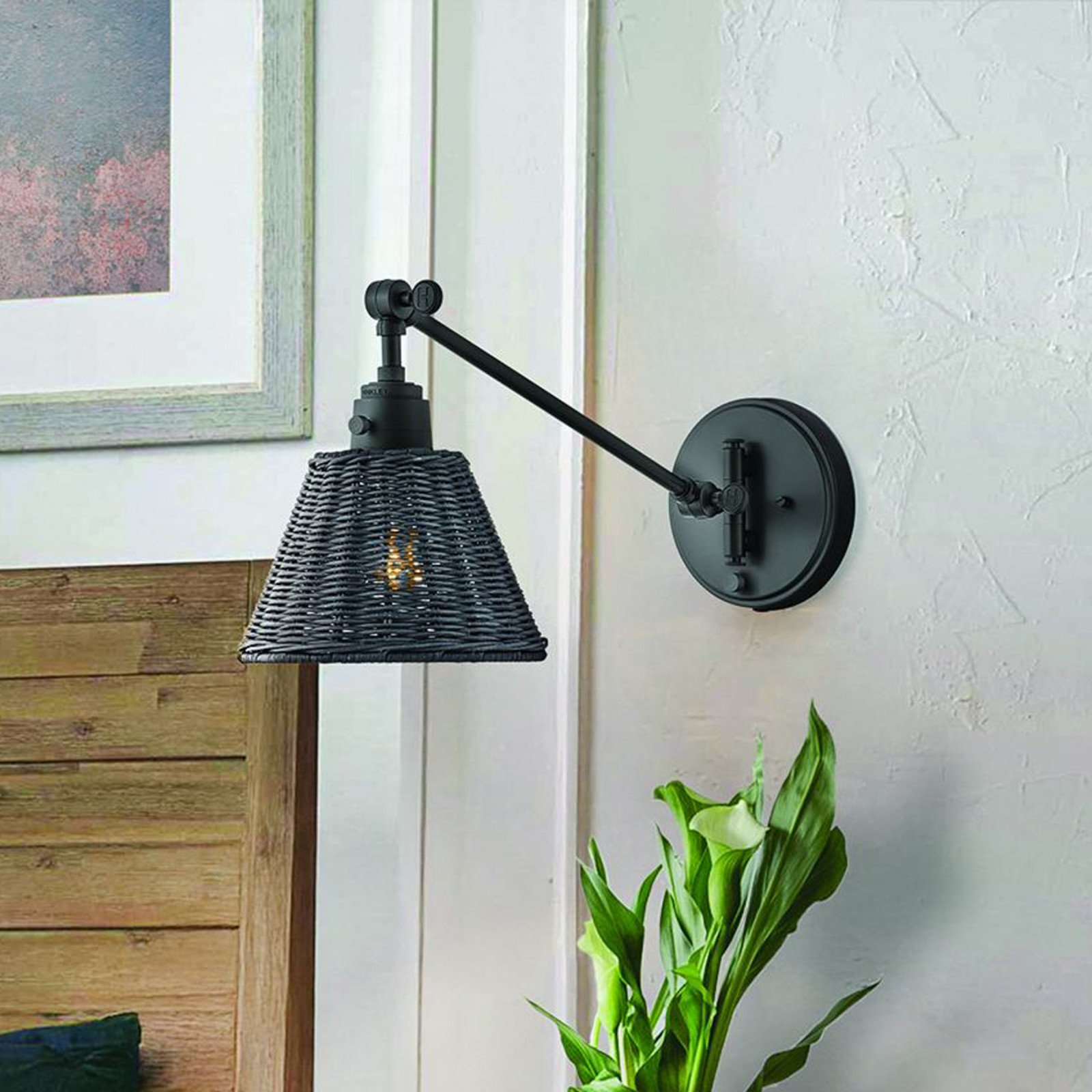 HINKLEY Aplică de perete Arti negru/negru ratan oțel - Camera de zi / sufragerie - negru ratan negru - Lemn