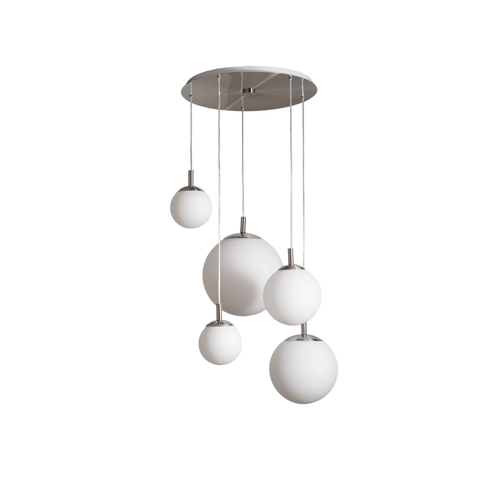 Hängeleuchte Maroni, chrom/weiß, Glas, 5-flammig