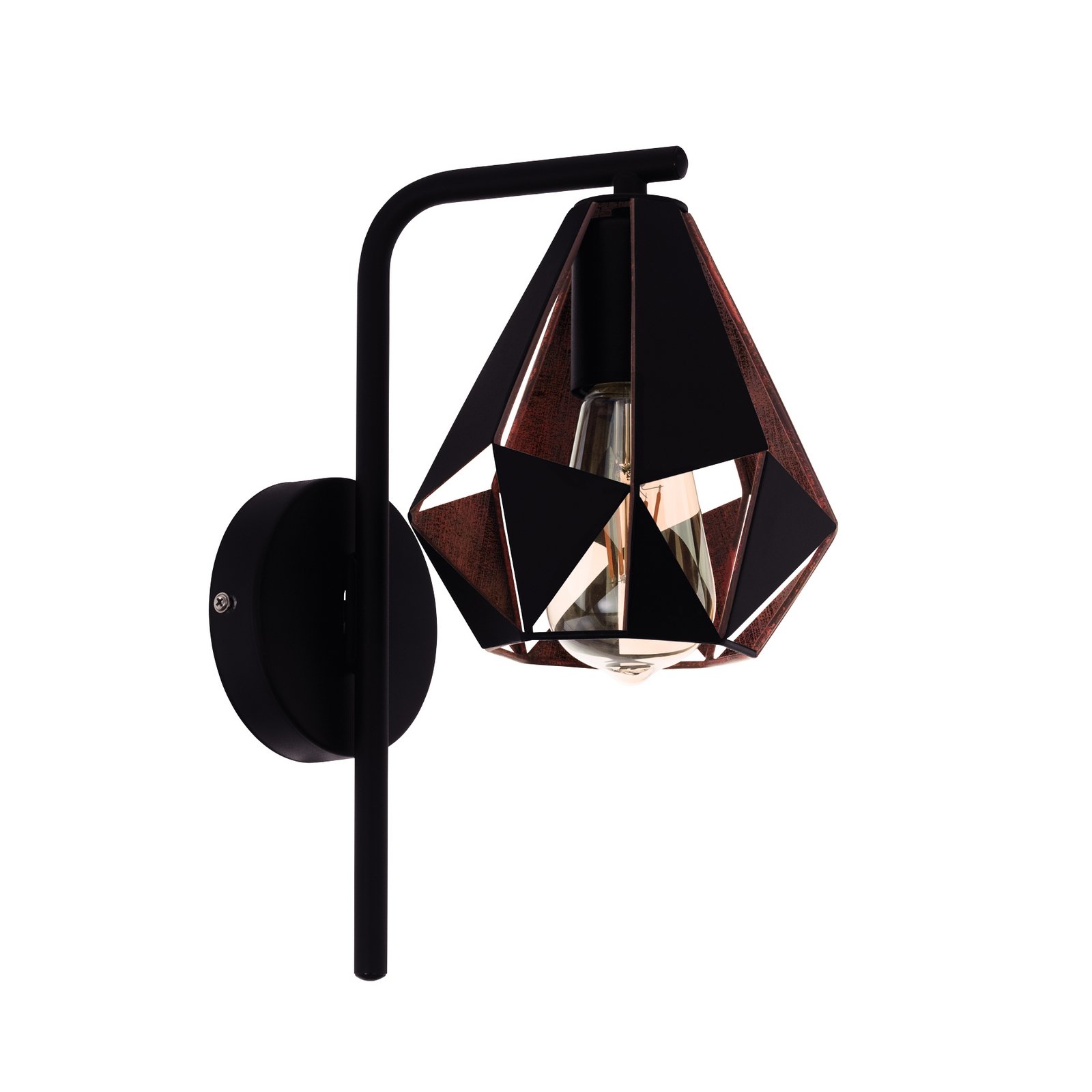 Wandleuchte Carlton, schwarz/kupfer mit Ausleger