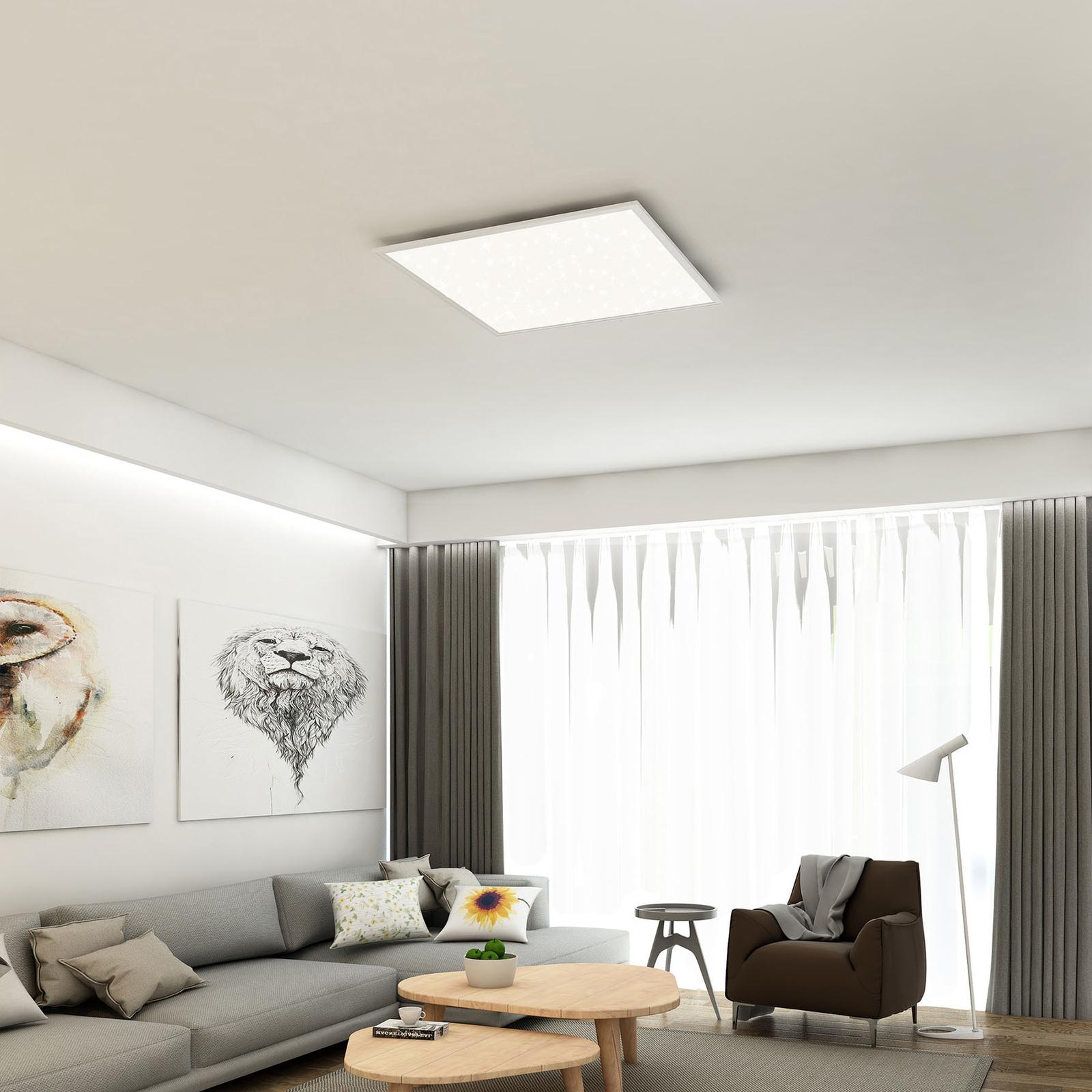 Brilonger Starry Sky 7392 LED panel, 59 x 59 cm, for Bedroom, metal, plastic, 38 W, energy efficiency: A+, L: 59.5 cm, W: 59.5 cm, H: 6 cm