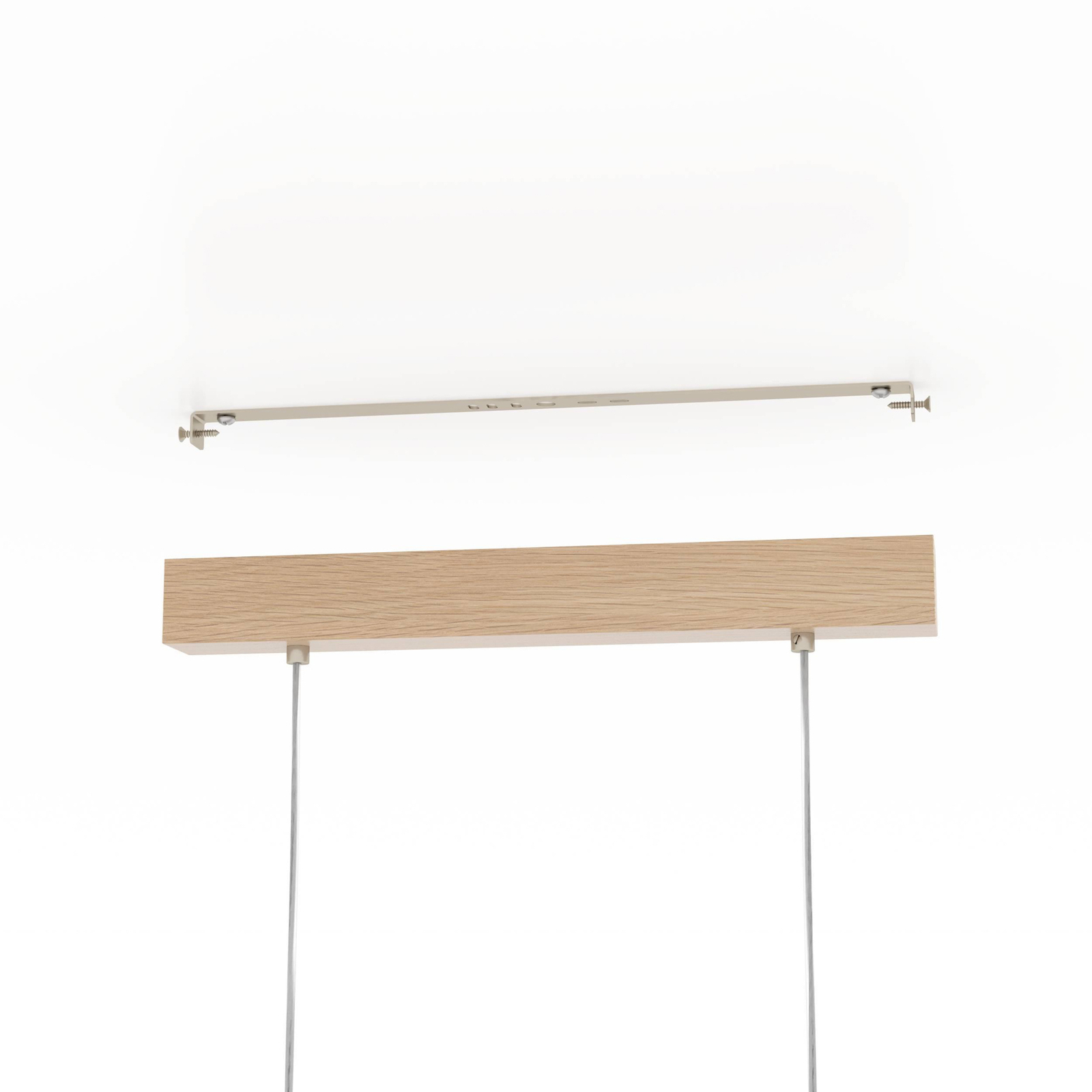 Castralvo hanglamp, lengte 115 cm, hout/wit, 5-lamps, stof