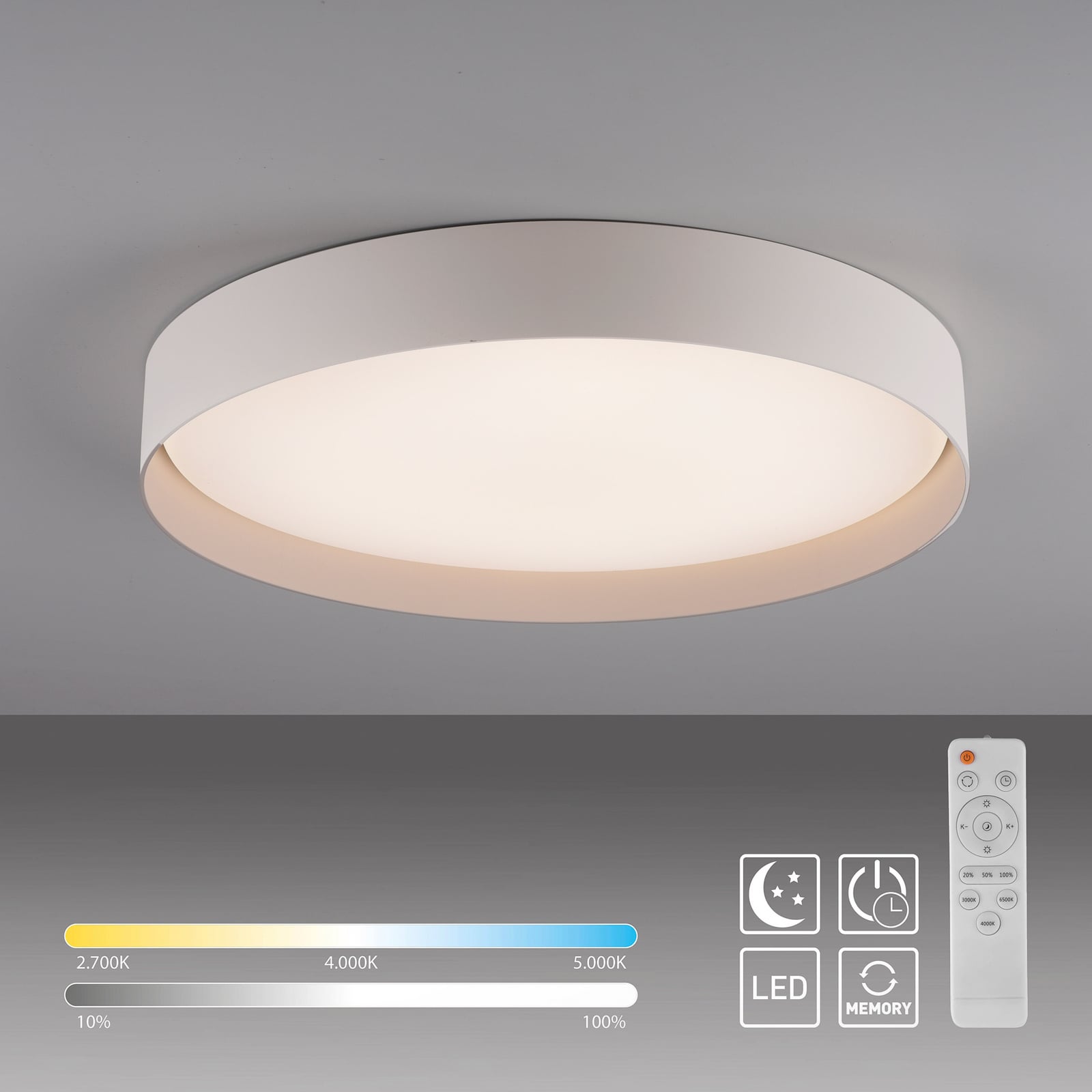 LED lubinis šviestuvas „TAVOLI“, smėlio spalvos, Ø 49 cm, metalas, CCT,
