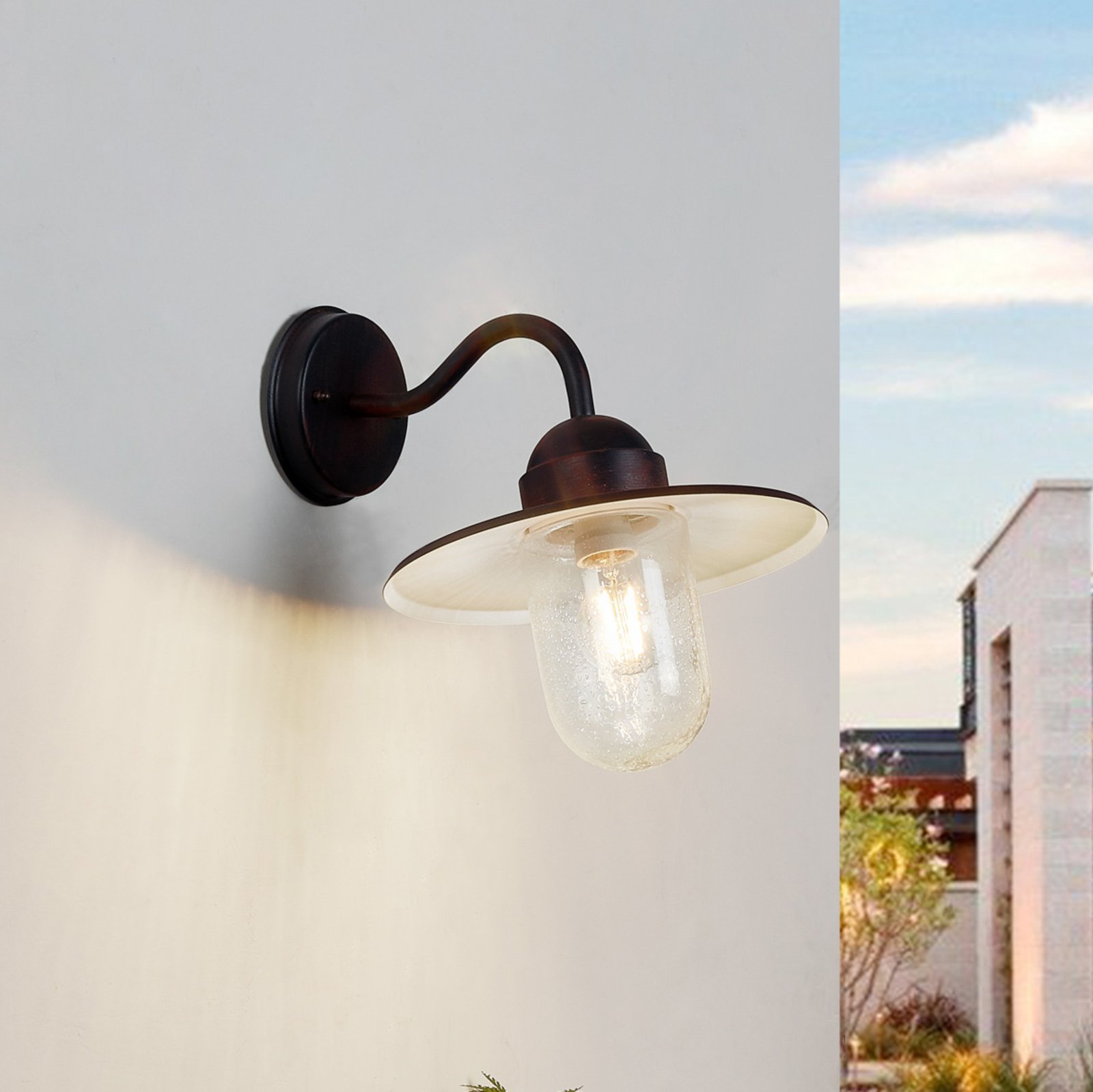 Lindby Filip outdoor wall lamp, rust brown, 30 cm, E27, IP44