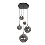 LED pendant light Bollique, 5-bulb. Round, black, glass