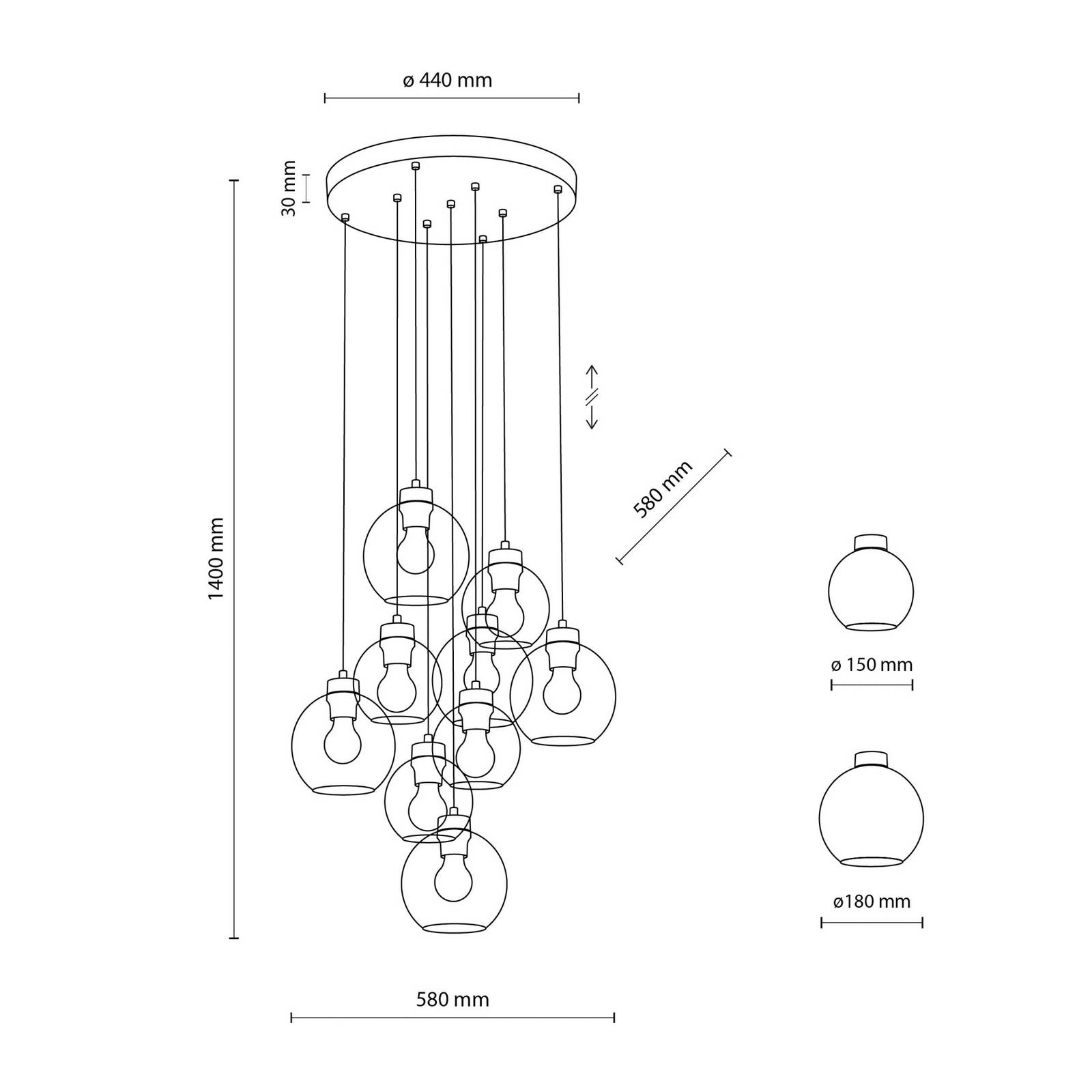 Lampa żyrandol Cubus Mix, czarny/kolorowy, Ø 58 cm, szkło, 9-punktowa.