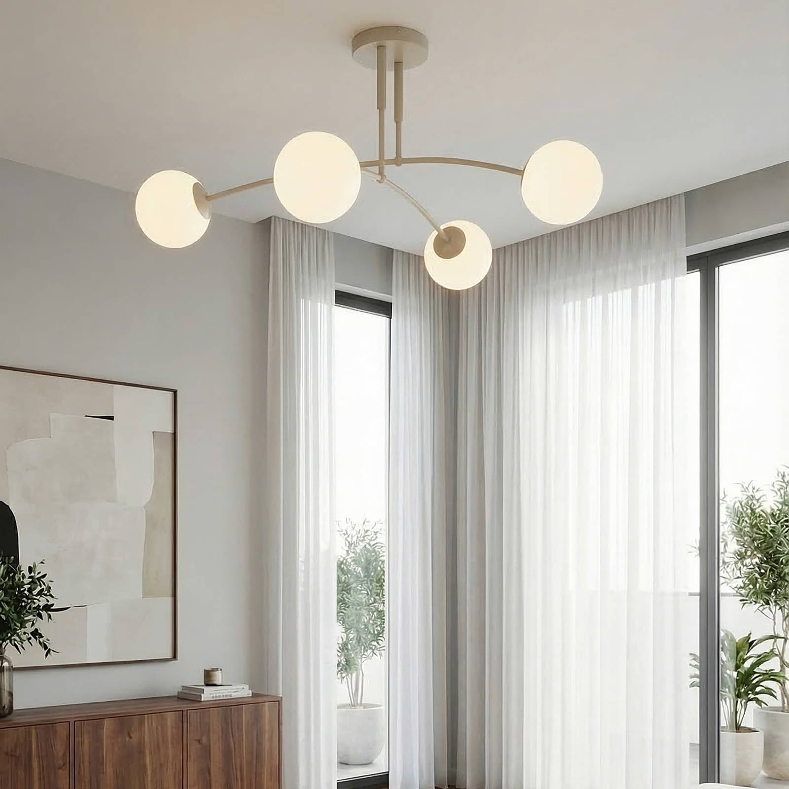 EMIBIG LIGHTING Pregos-plafondlamp, beige, Ø 60 cm, 4-lamps, metaal/glas