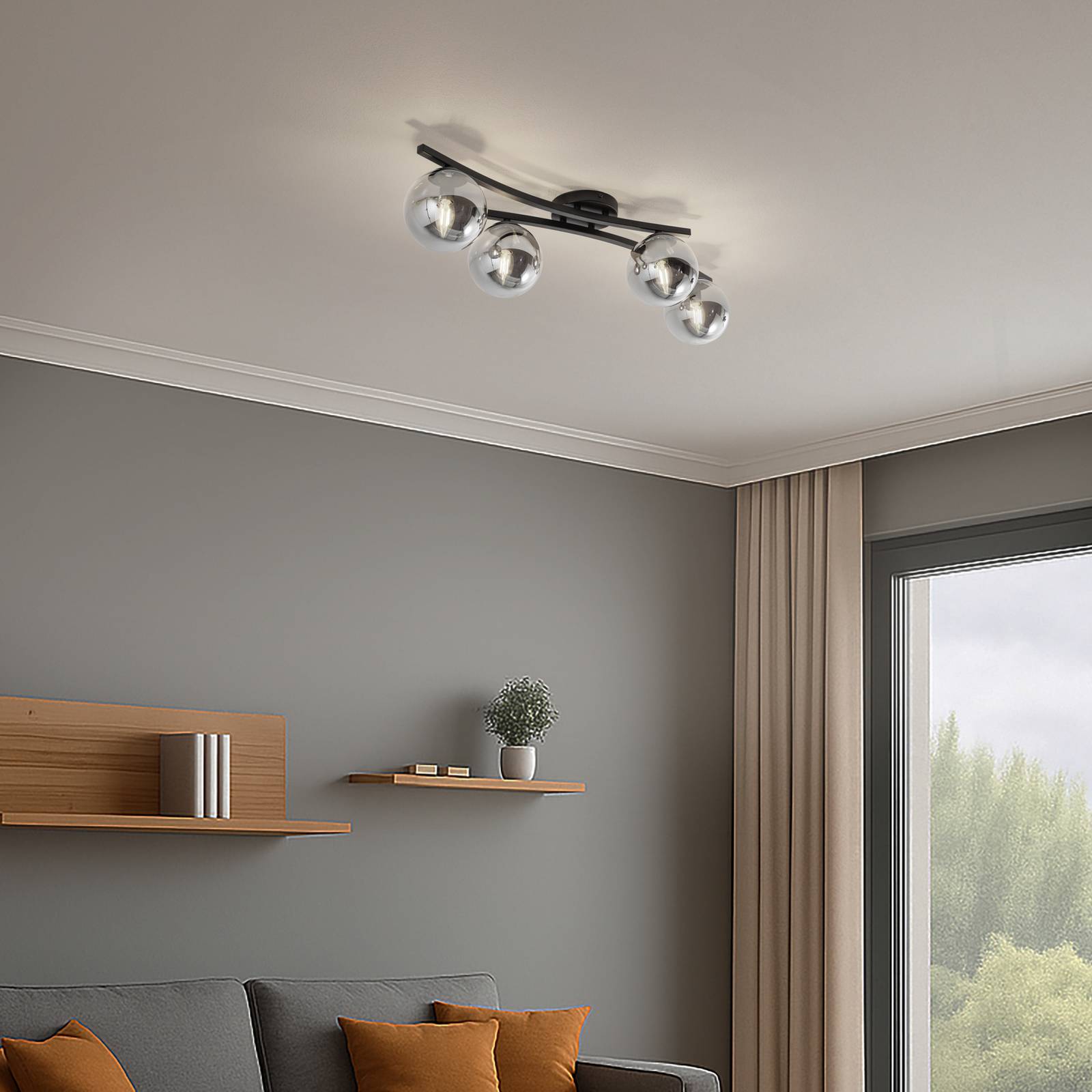Deckenlampe Opus, Länge 84 cm, rauchgrau/schwarz, 4-flg. günstig online kaufen
