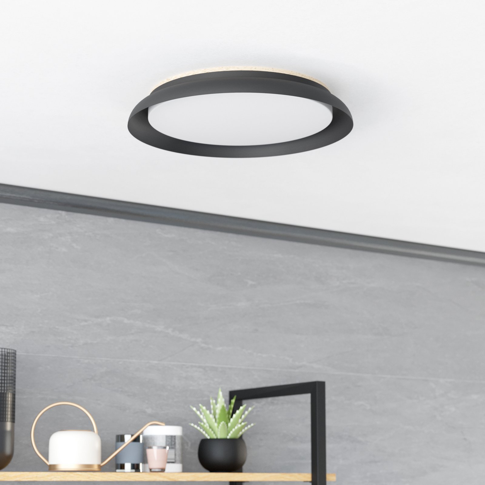 Plafón LED Penjamo Ø 46,5cm, negro