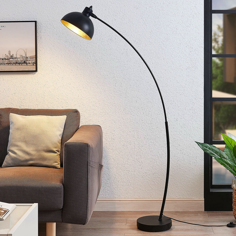 Båggolvlampa Phileas i svart och guld