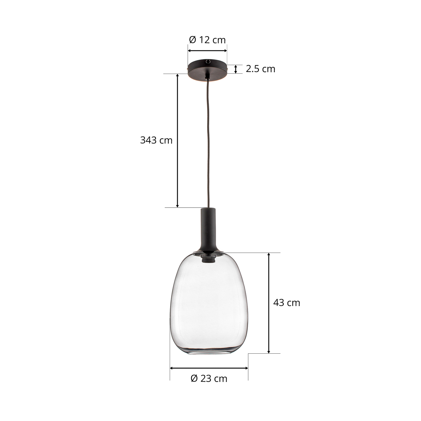 Alton hængelampe med glasskærm, røggrå, Ø 23 cm