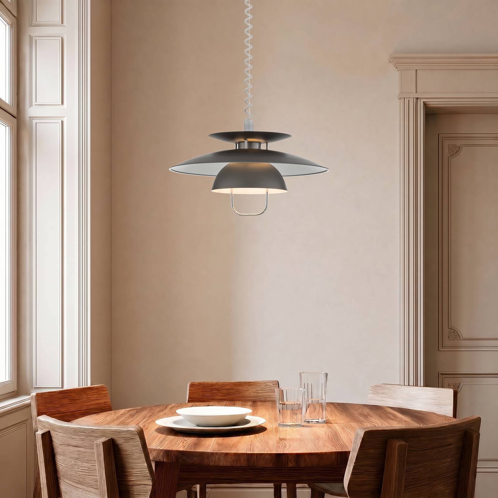 Lindby hanglamp Nadija, grijs, 43 cm, in hoogte verstelbaar, E27