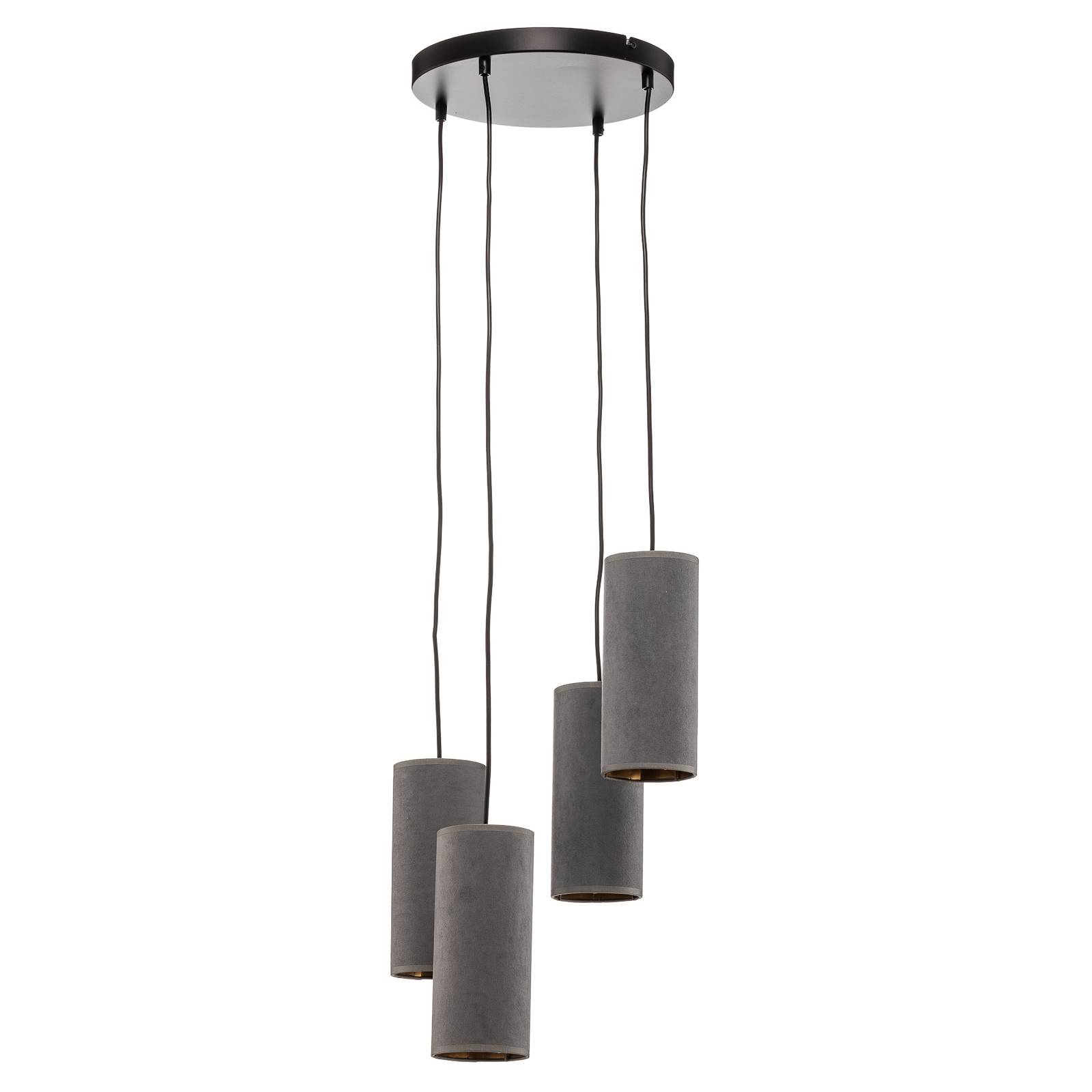 Suspension Joni tissu ronde 4 lampes gris doré