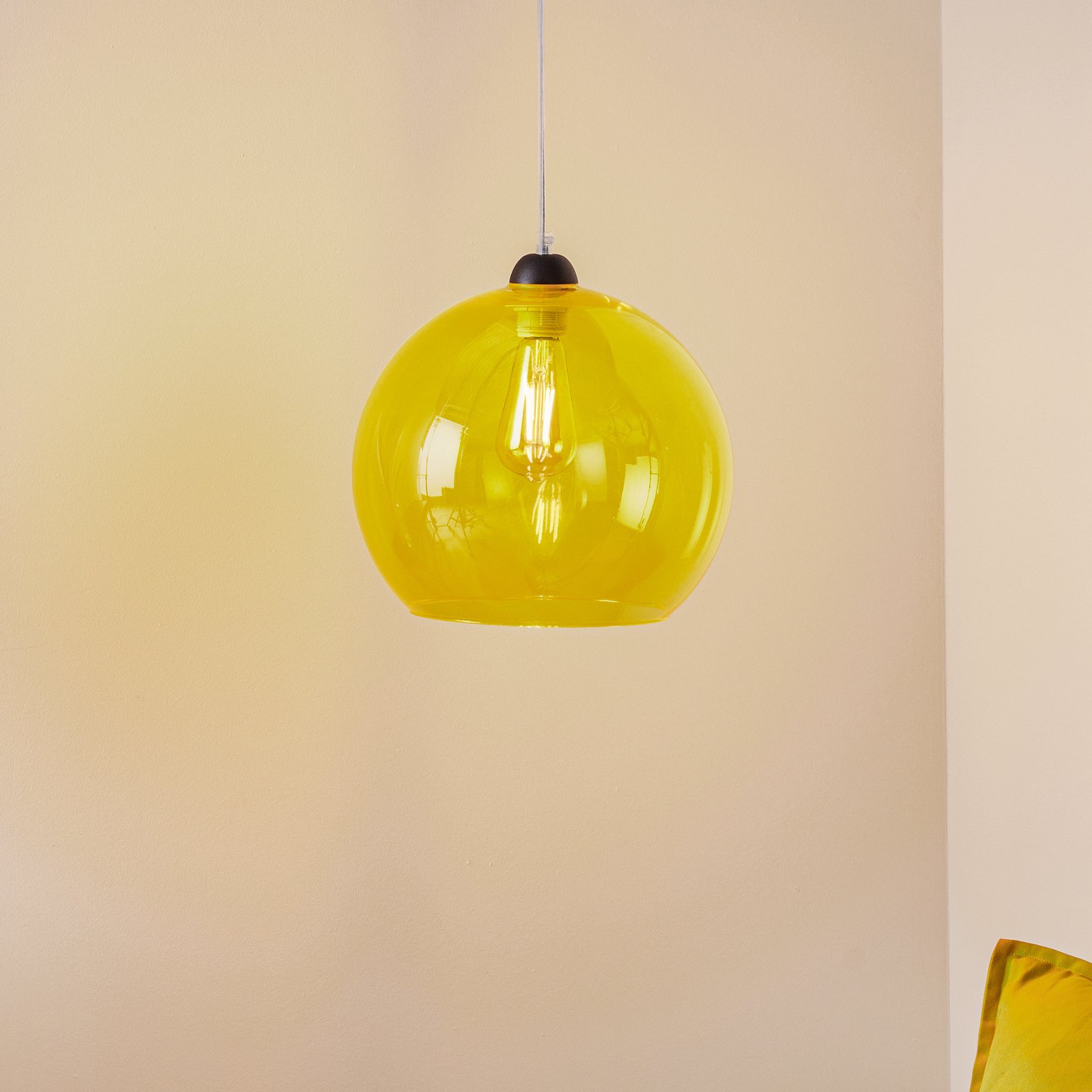 Цветна висяща лампа, жълт стъклен абажур