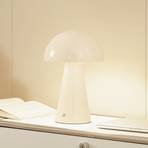 Lindby LED rechargeable table lamp Nevijo, beige, Ø20cm, USB, dimmable