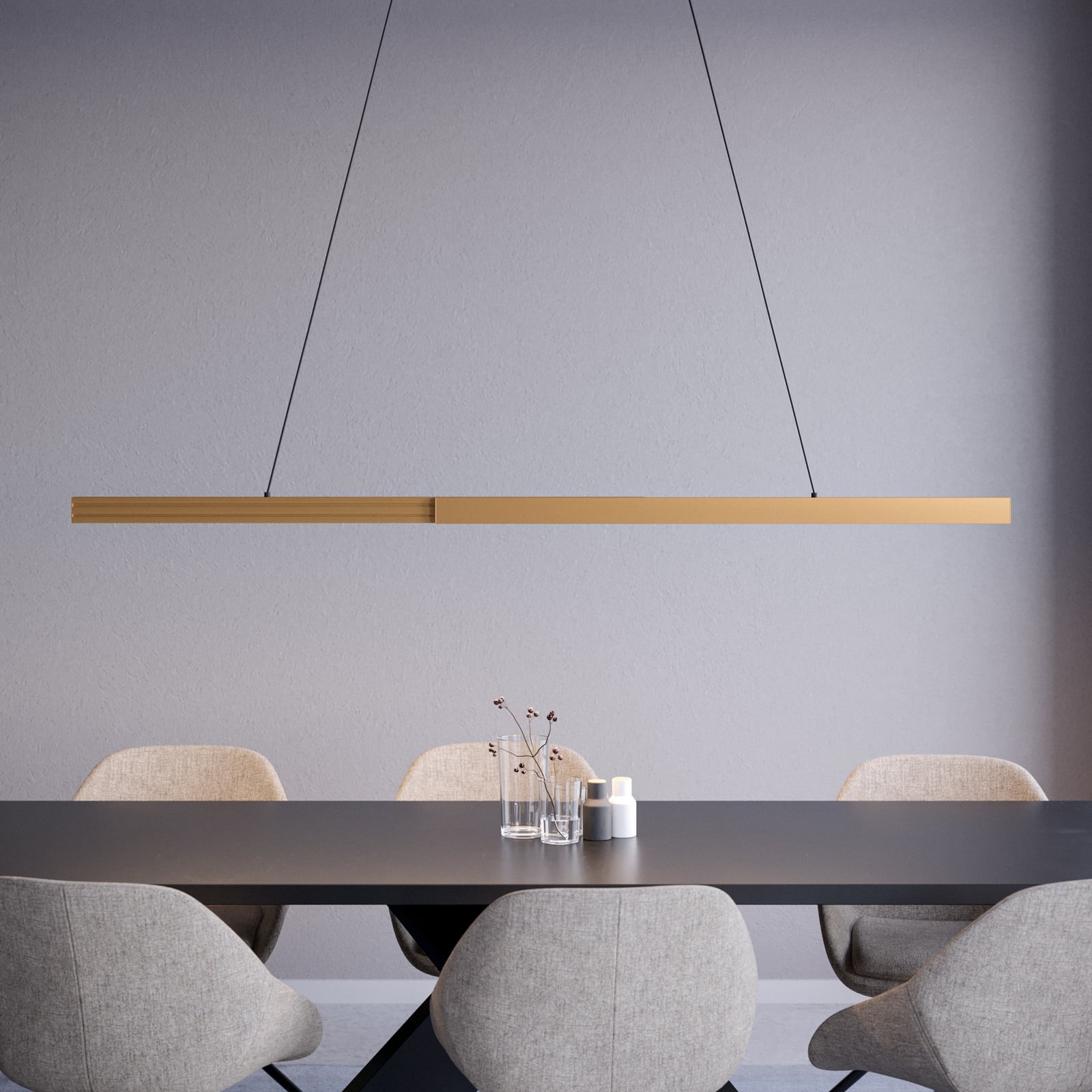 Montebuono LED-hengelampe, gull, 180 cm, dimbar – Stars of Light - Stue - Moderne - Aluminium - Med en lyskilde