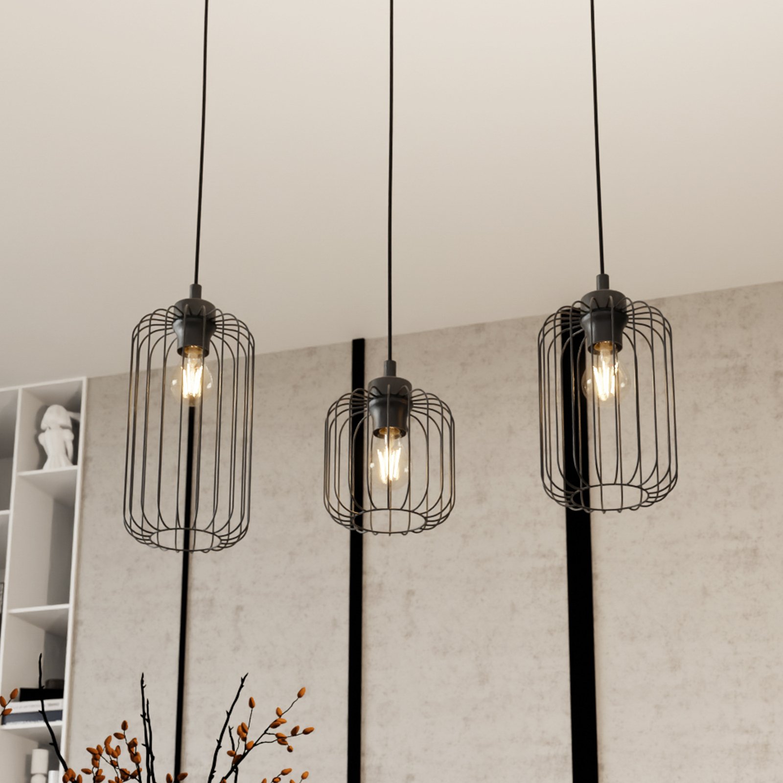 Suspension Vander, 3 lampes, 60 cm, noir, métal, E27