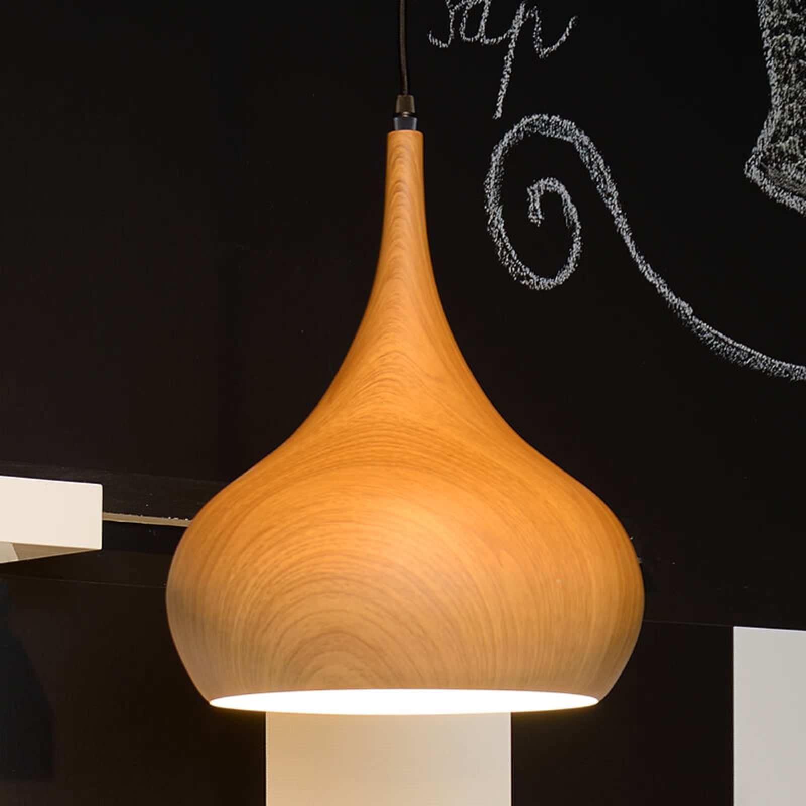 Lucide Woody pendant light, Ø 30 cm, dark wood look, for Kitchen, metal, E27, 60 W, energy efficiency: A++, H: 35 cm