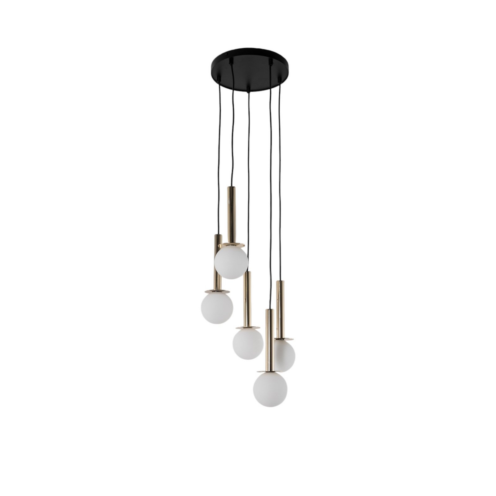 Suspension Daisy, 5 lampes, or/blanc/noir, verre