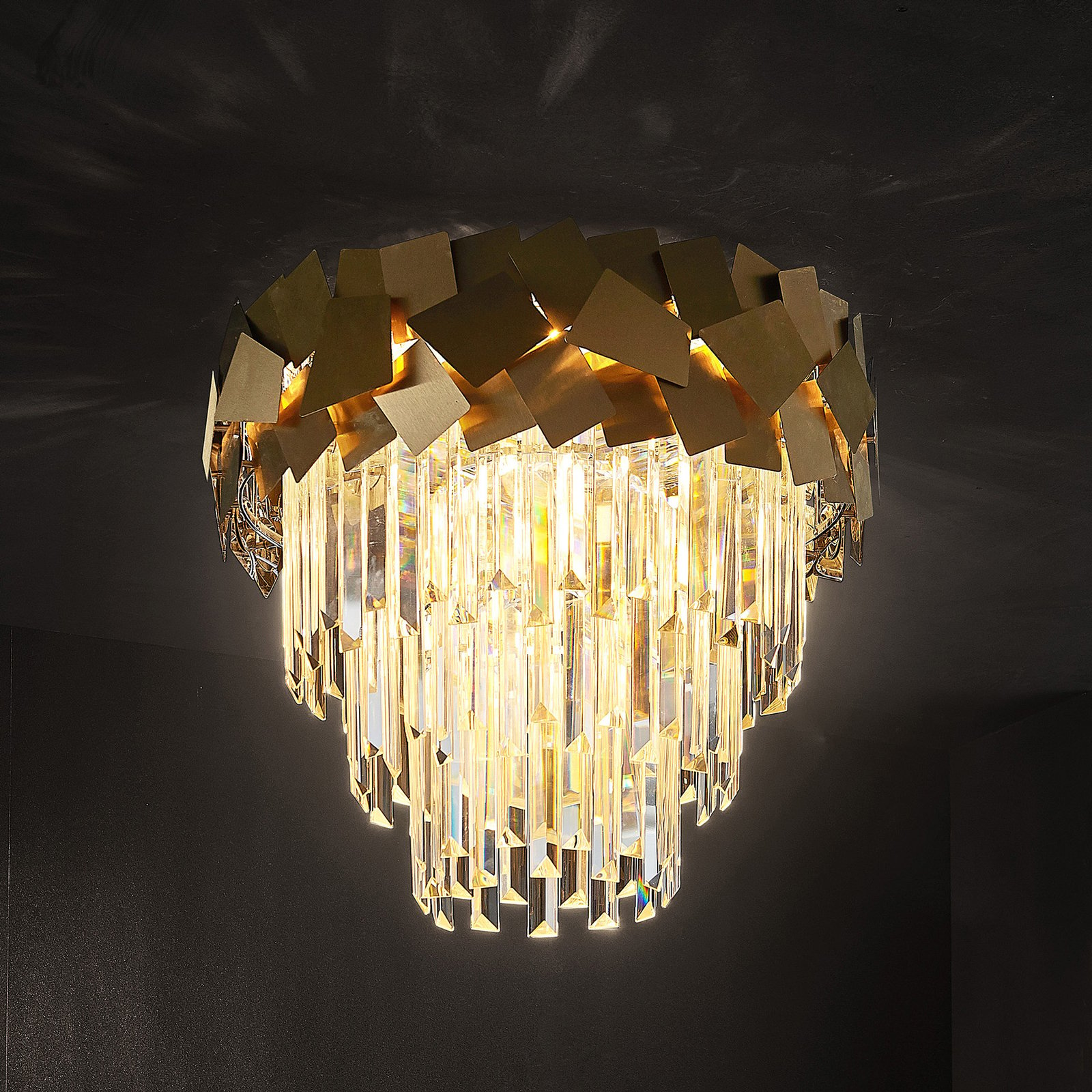 Lucande Miraia lámpara de techo de cristal, oro