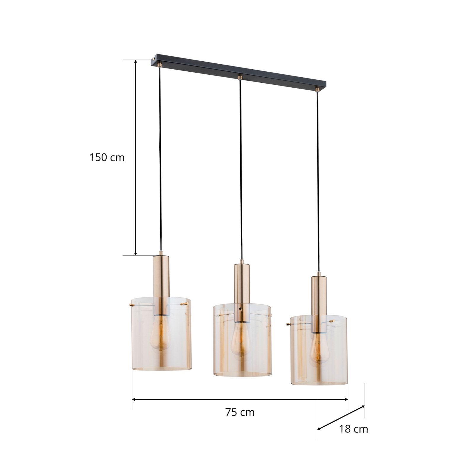 Hanglamp Calena, 3-lamps, goud