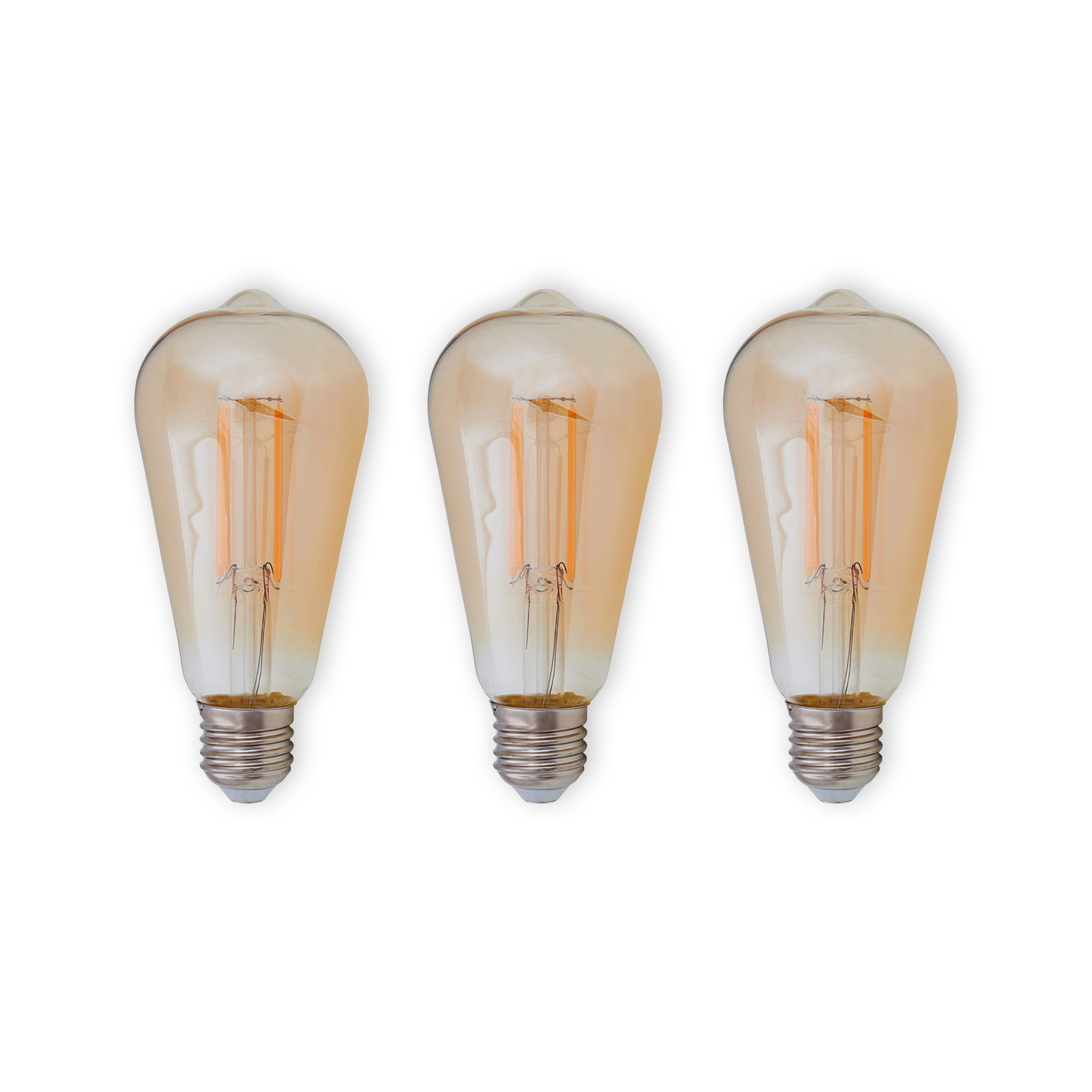 LED rustiek lamp E27 6W 500lm amber 1.800K set van 3