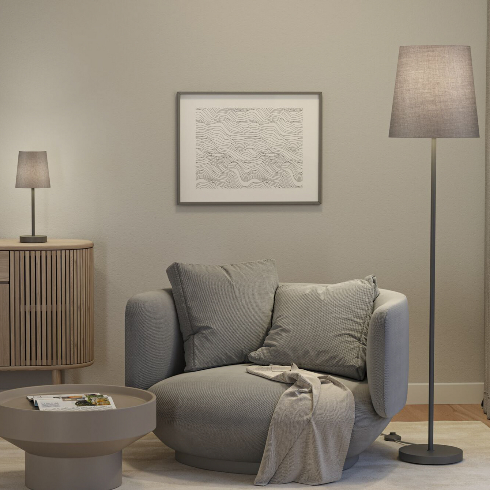 Lampa de masă Paulmann Stellan II, gri, înălțime 40 cm, material textil