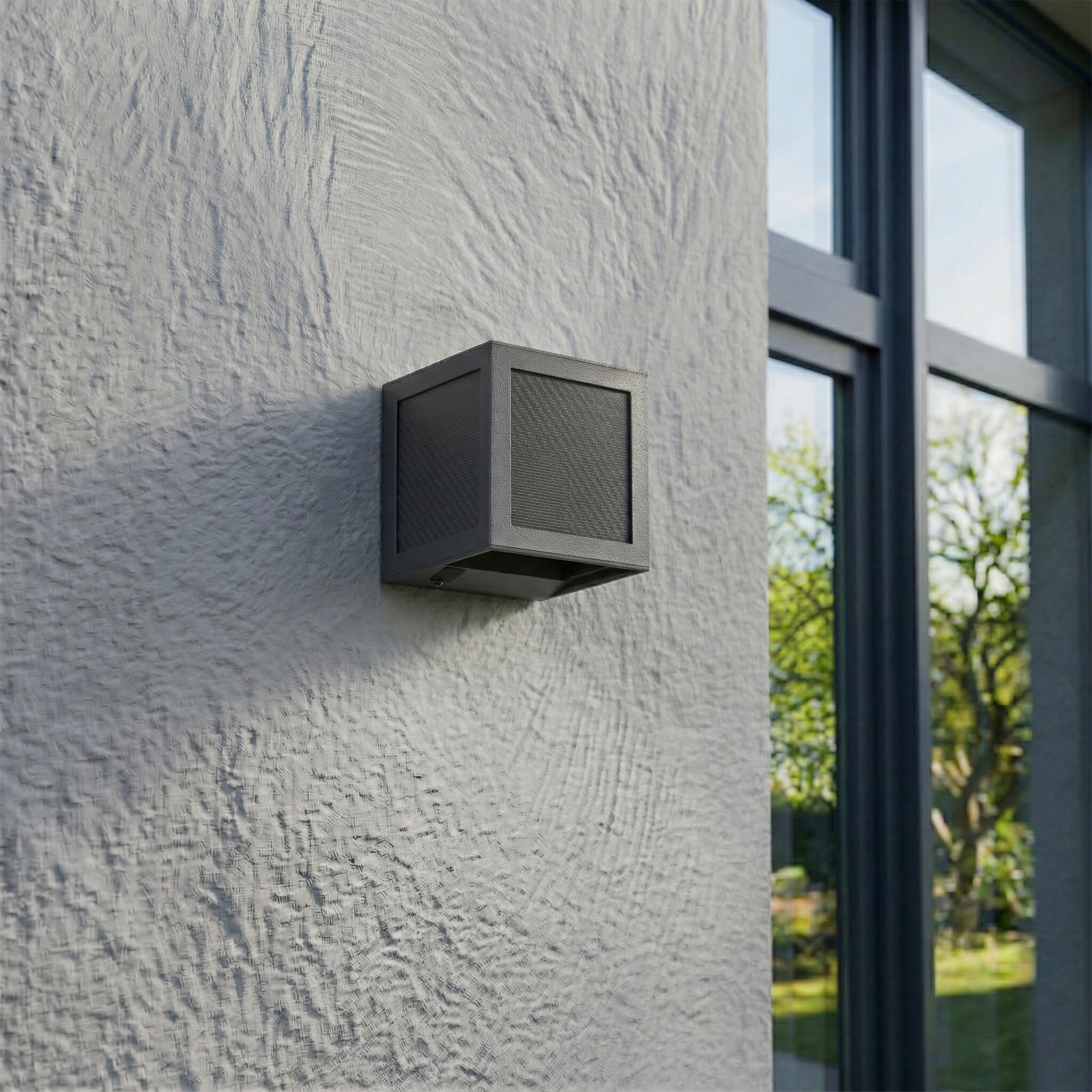 PRIOS LED-sončna stenska svetilka Avvin, črna, kockasta, s senzorjem