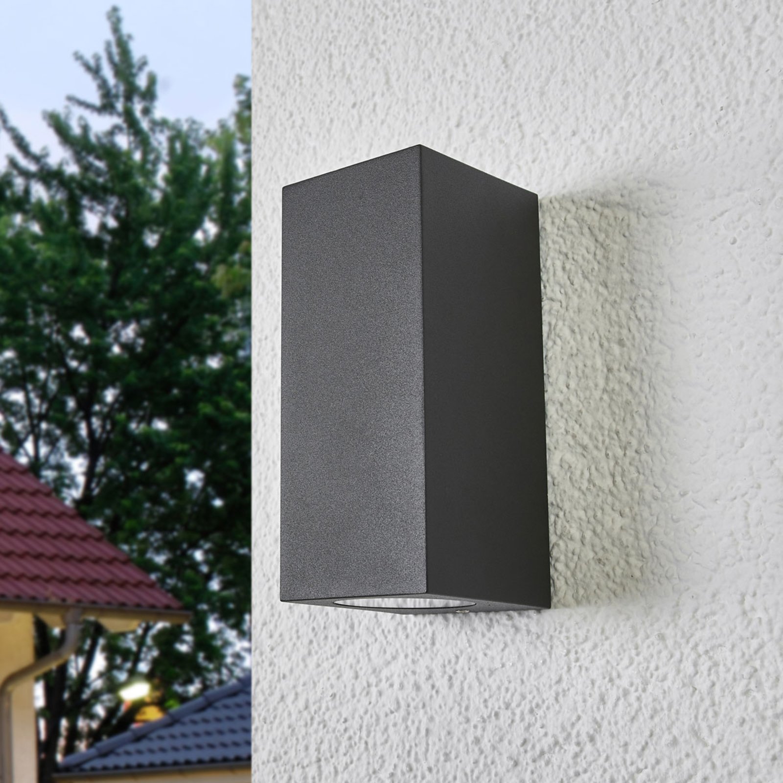 Lucande outdoor wall light Xava, set of 4, up/down, graphite grey