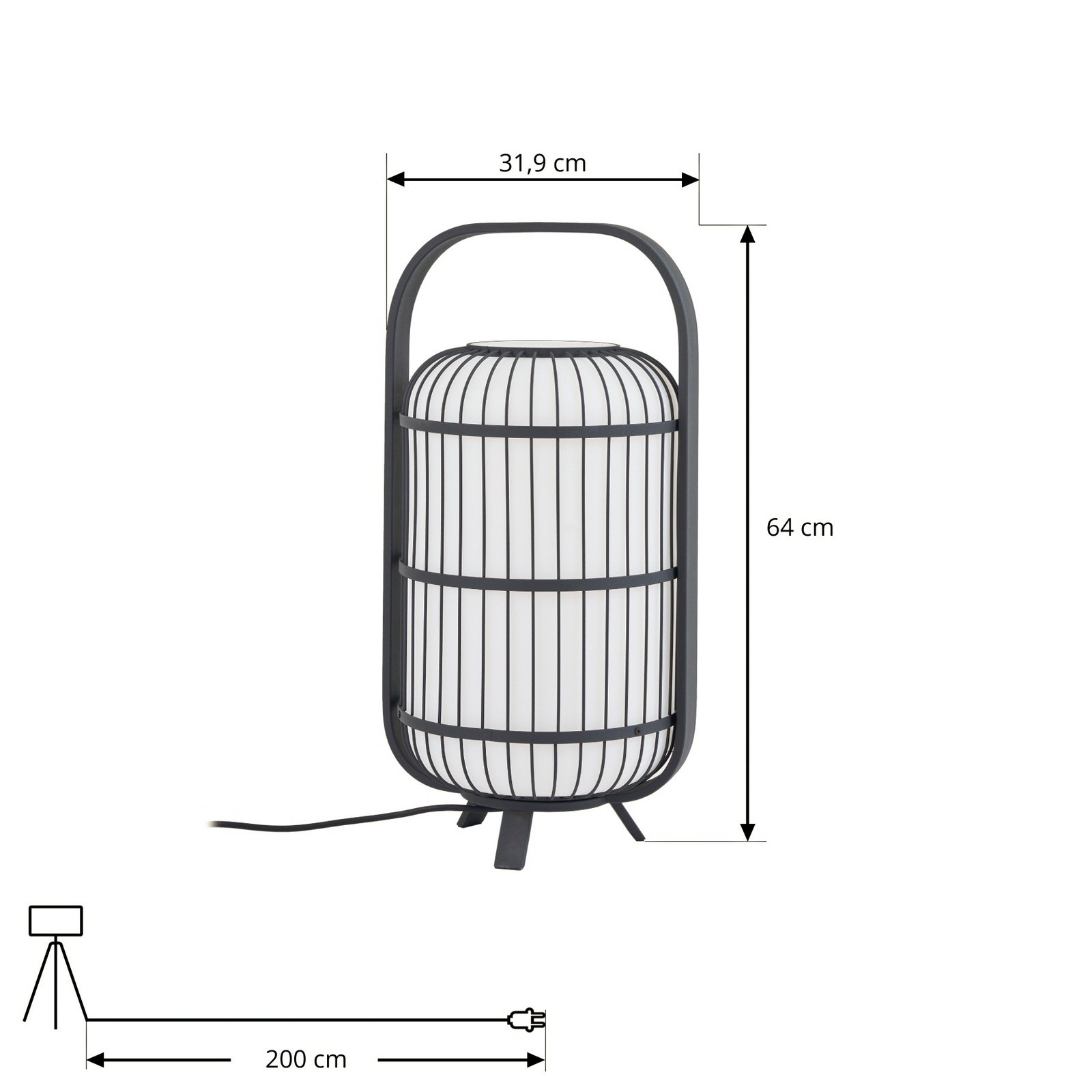 Lucande teraszlámpa Basket, fekete, 64 cm, IP44 Lucande teraszlámpa Basket, fekete, 64 cm, IP44