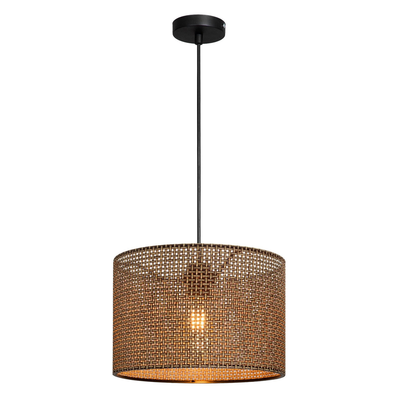 Candeeiro suspenso Nara, padrão castanho, tecido, Ø 30 cm