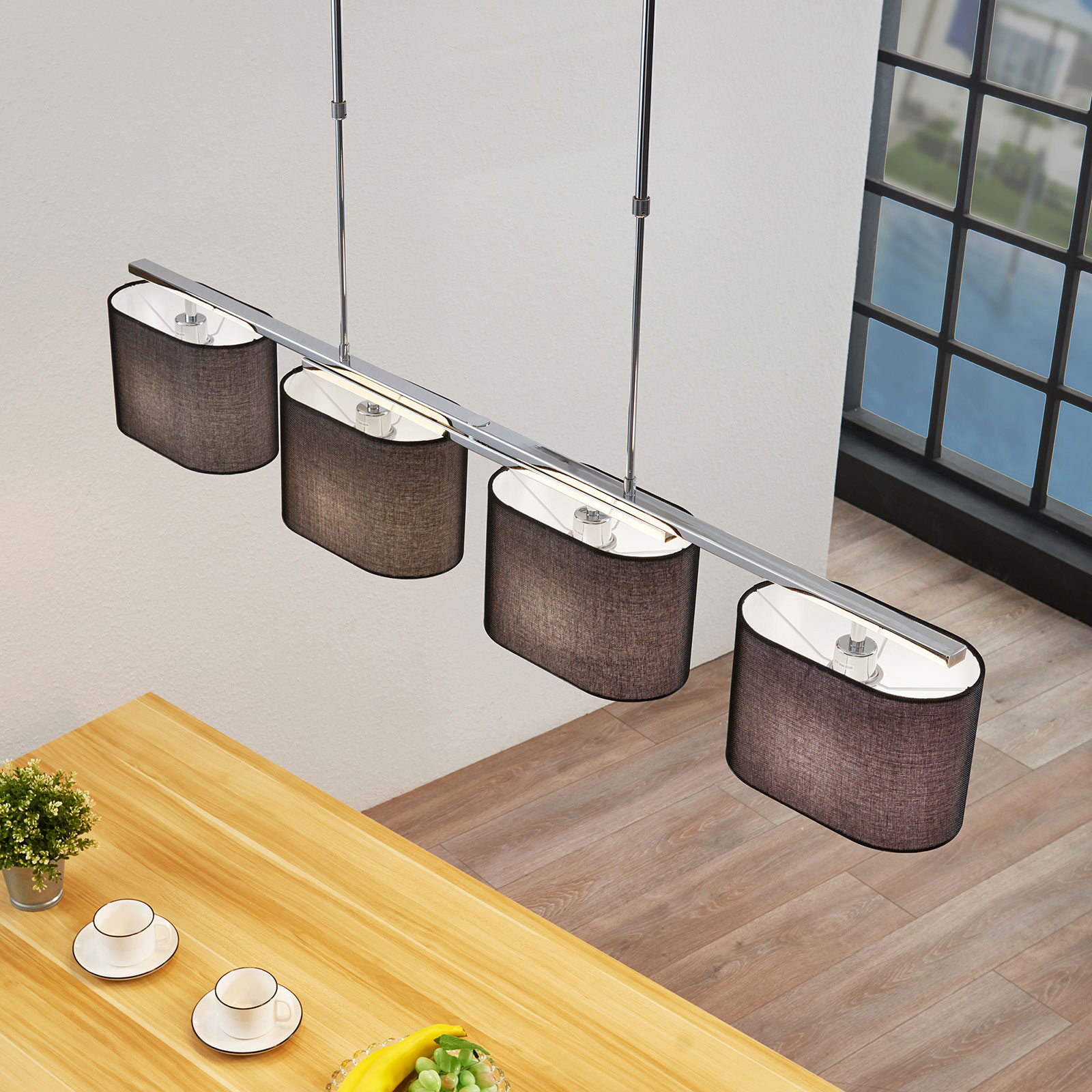 Textil-Pendelleuchte Tomira, 4-flammig, schwarz