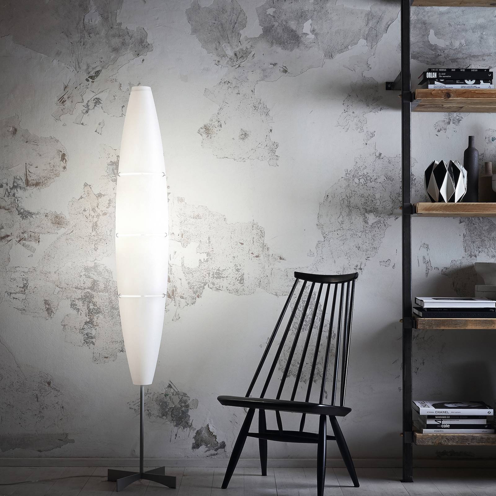 FOSCARINI Foscarini Havana floor lamp dimmer chrome/white, for Living / Dining Room, injection moulded polyethylene, metal, E27, 150 W, energy efficiency: A++, H: 172 cm