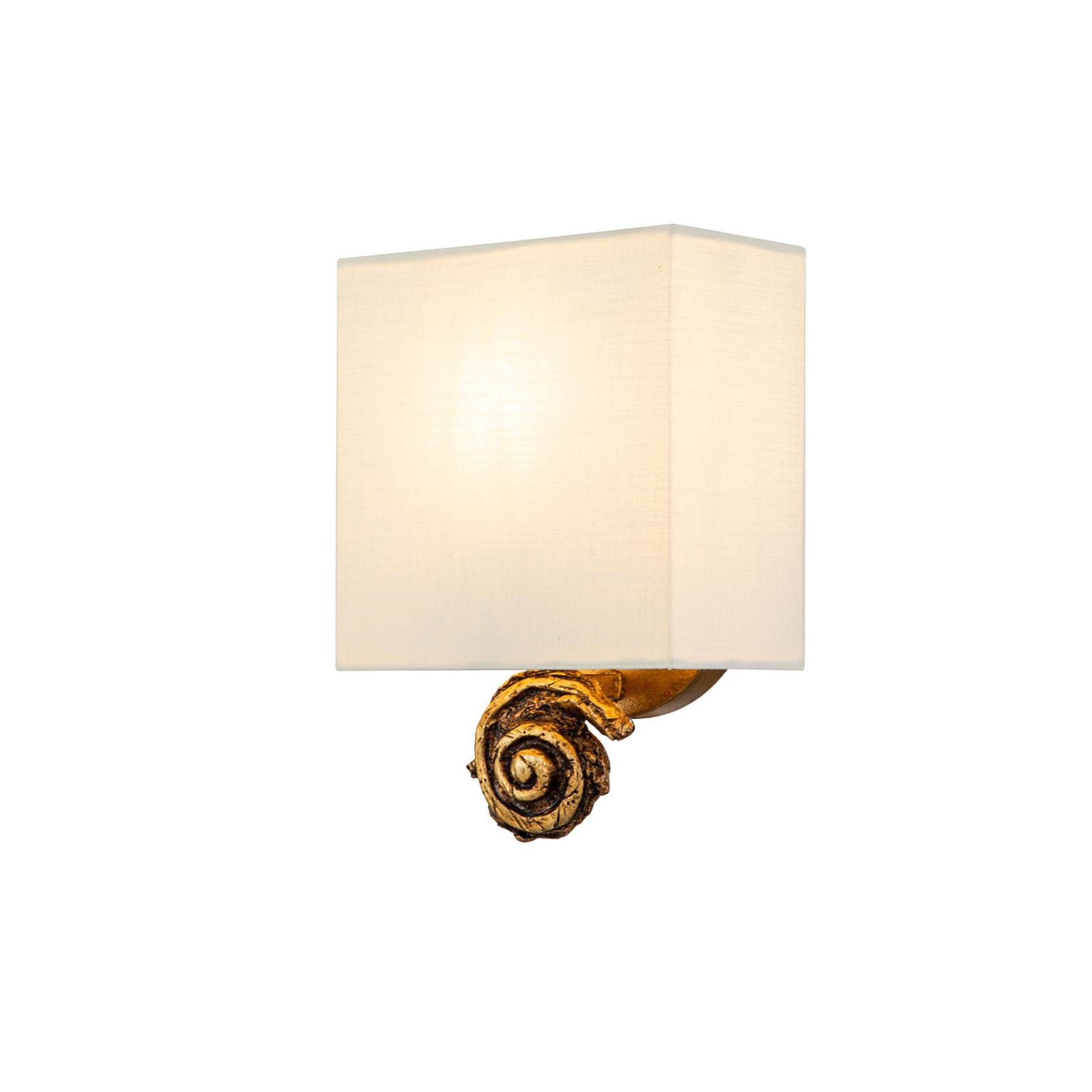 Wall light Swirl Small with linen shade, gold-coloured foil finish