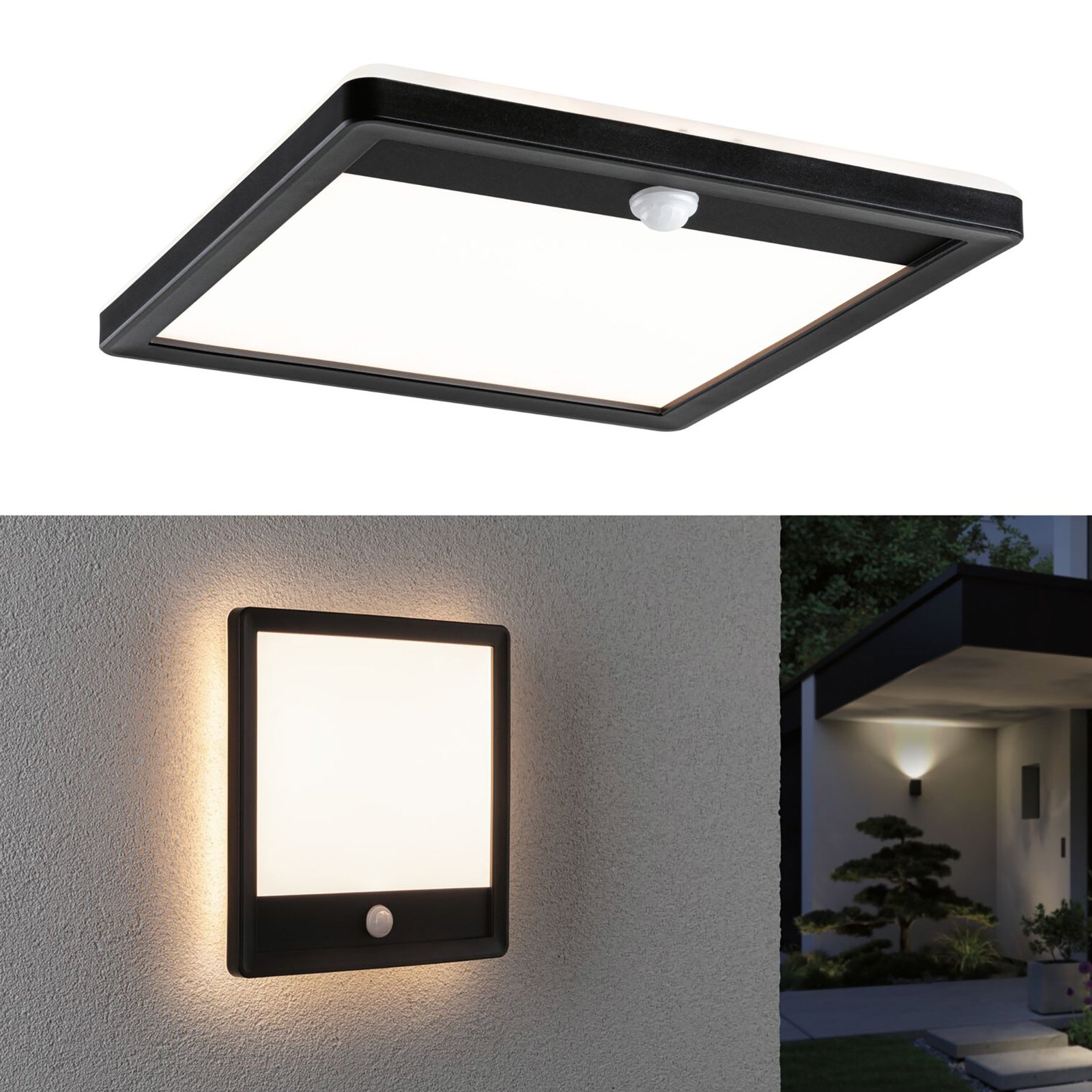 Lamina Venkovní Nástěnné Svítidlo/Stropní Lampa s Sensor Square SWR Černá - Paul