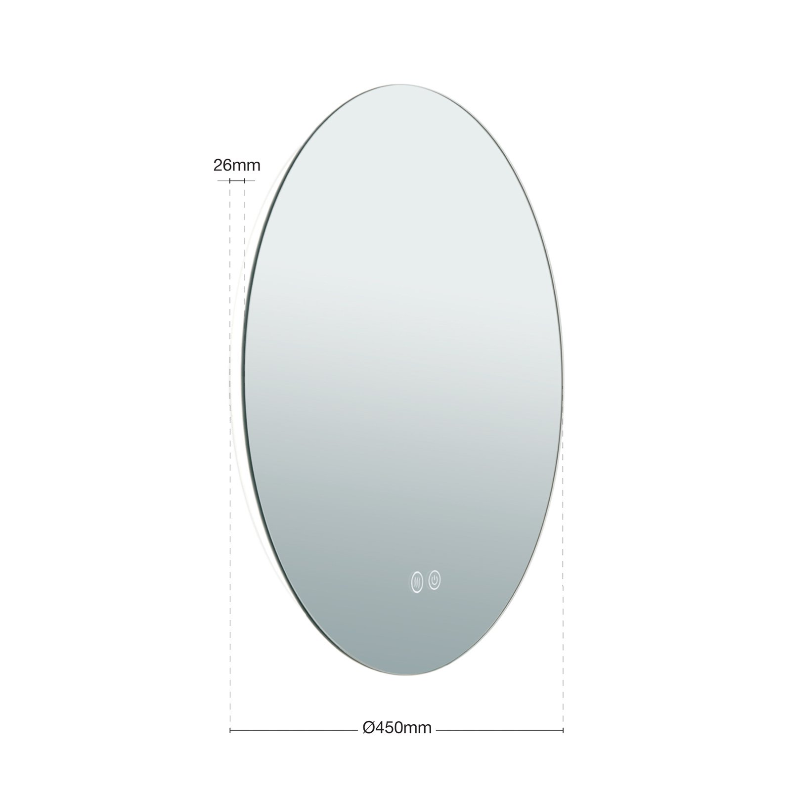 Miroir LED Focus, Ø 45 cm, CCT, antibuée, variateur tactile