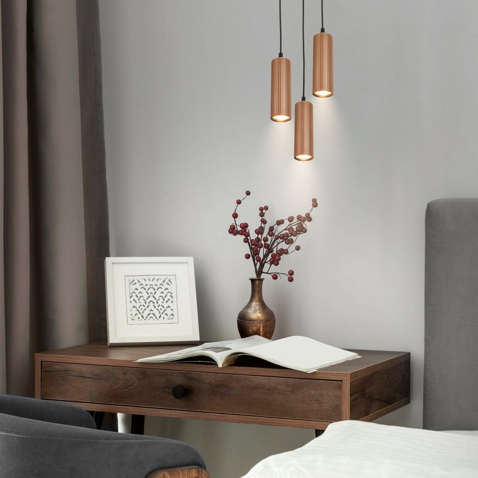 Suspension Ida, marron, à 3 lampes, Ø 20 cm, GU10 Suspension Ida, marron, à 3 lampes, Ø 20 cm, GU10