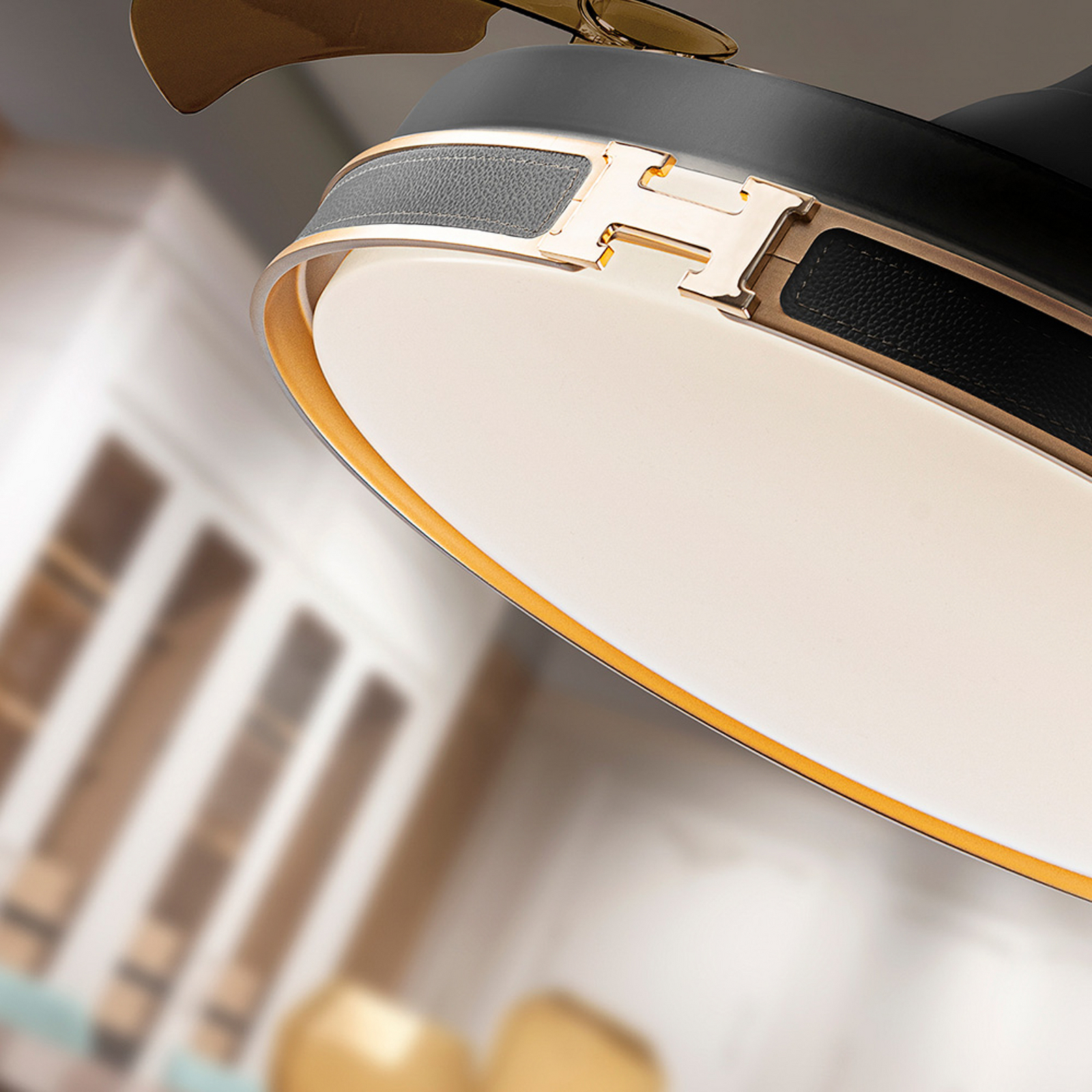 LED stropni ventilator Herón črn/zlati/dimni Ø 106 cm tih