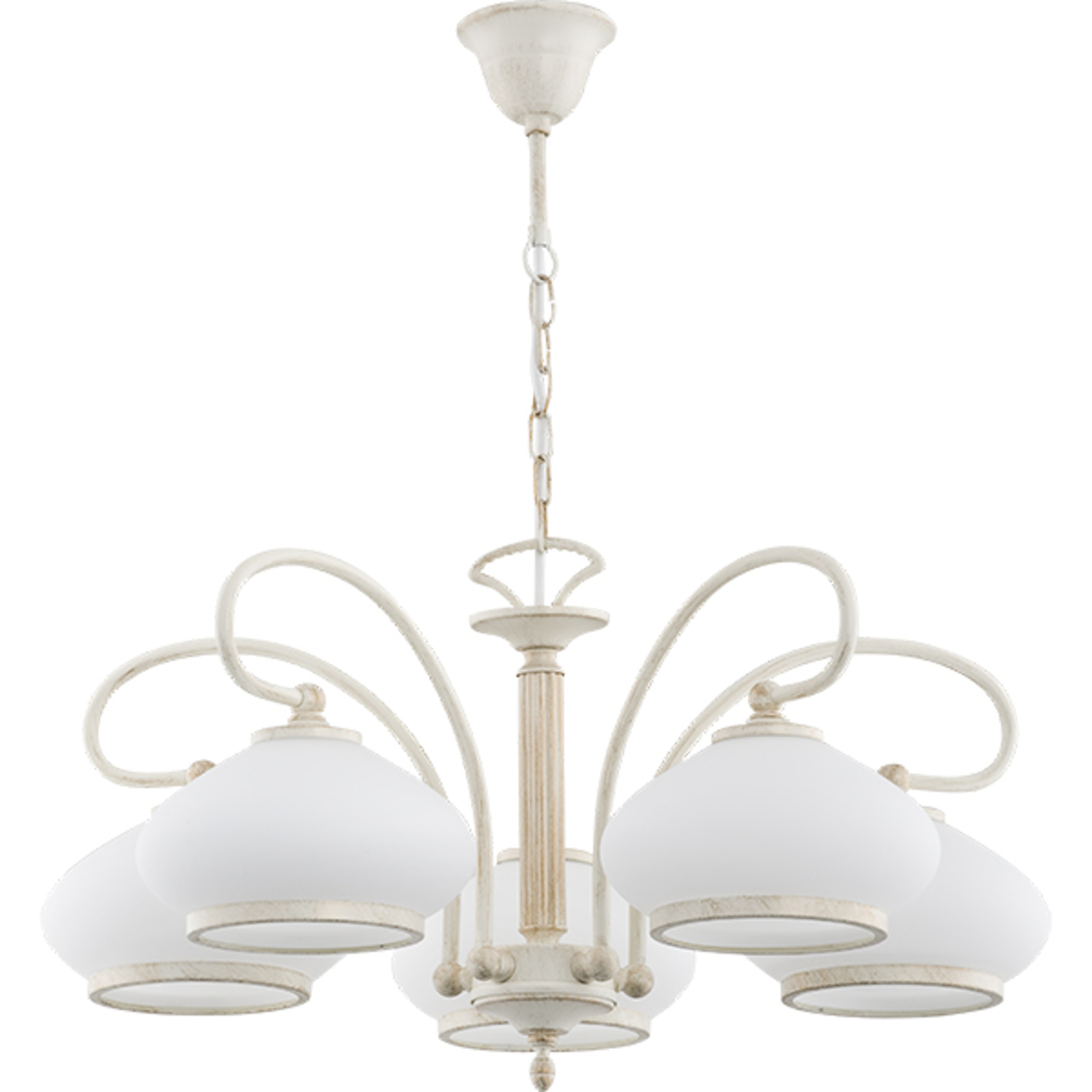 Astoria chandelier, glass lampshades 5-bulb, white