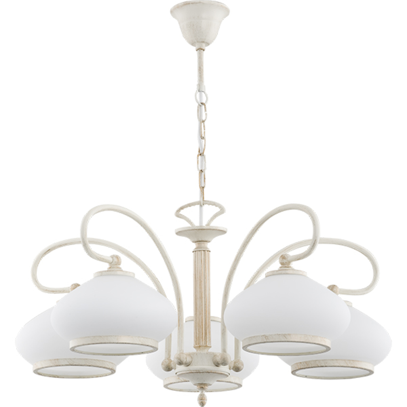 Kroonluchter Astoria, glazen kap, 5-lamps, wit