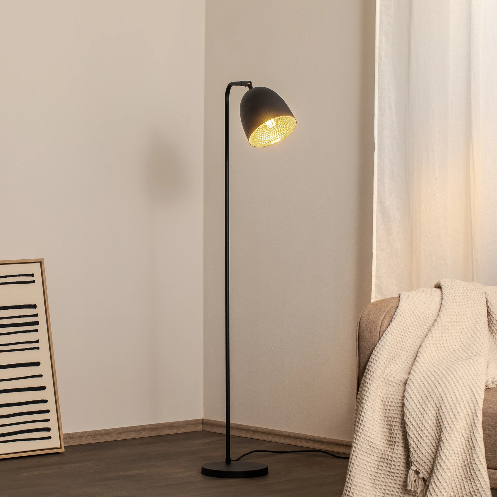 Rayofly Lámpara De Pie De Ratán Para Salón, Regulable Con Mando A Distancia Y Control Por App, Estilo Boho Con Pantalla De Ratán Y Lino, Negra (Bombilla Incluida