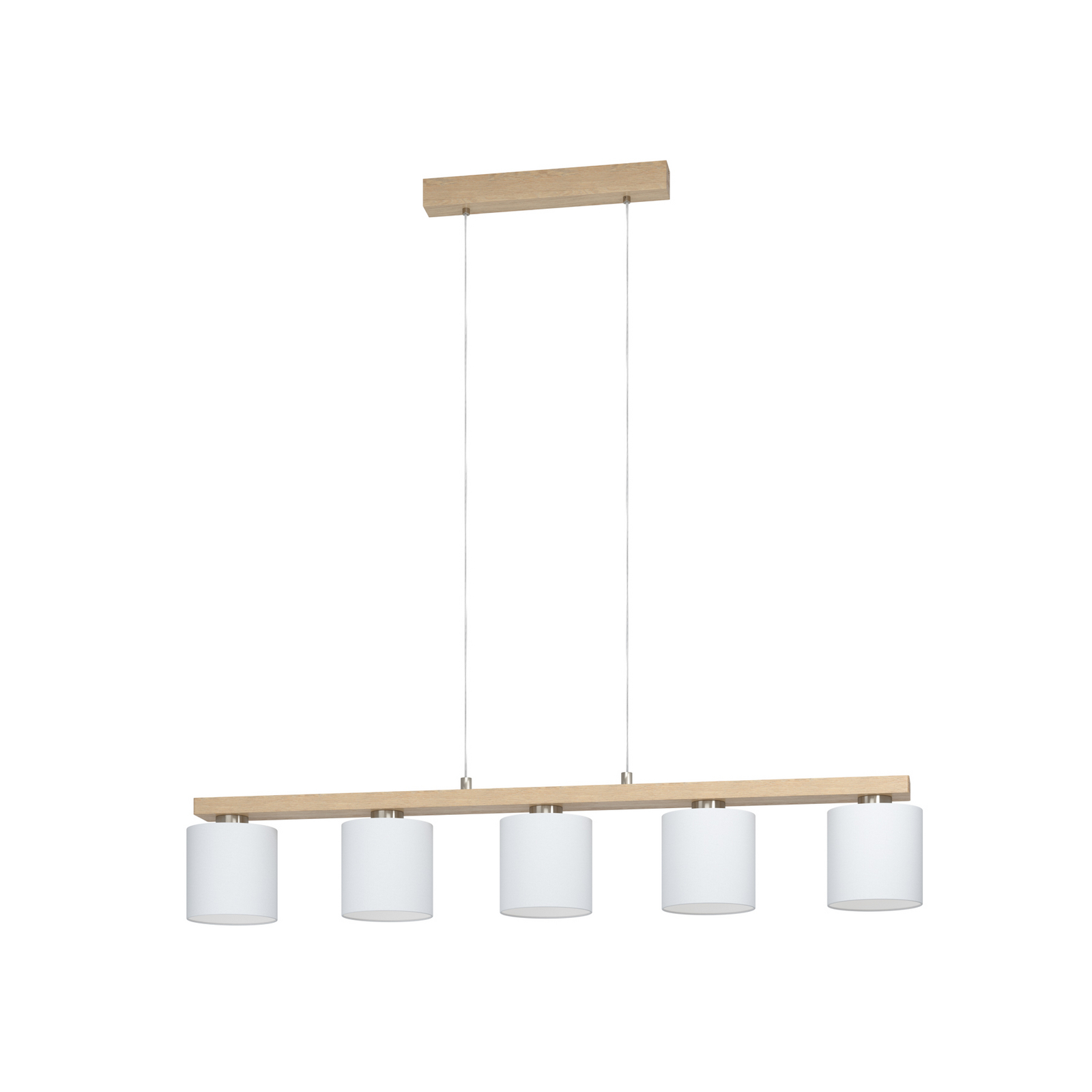 Κρεμαστό φωτιστικό Castralvo, μήκος 115 cm, ξύλο/λευκό, 5-φωτο, ύφασμα