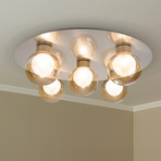 Stropna svjetiljka Donika, okrugla s 5 žarulja, staklo, čelik, jantarna, G9