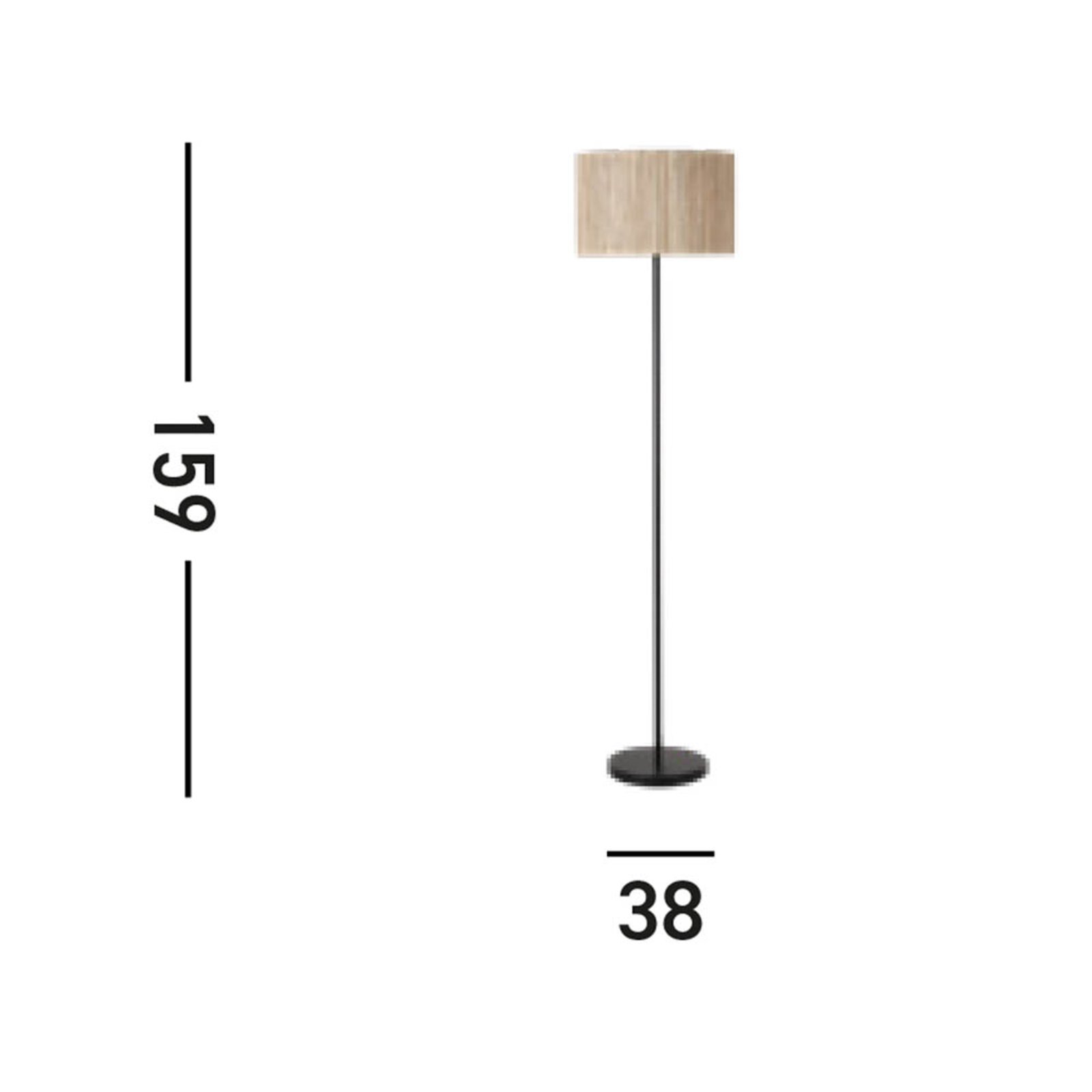 Meadow floor lamp, black, brown, natural fibre, steel