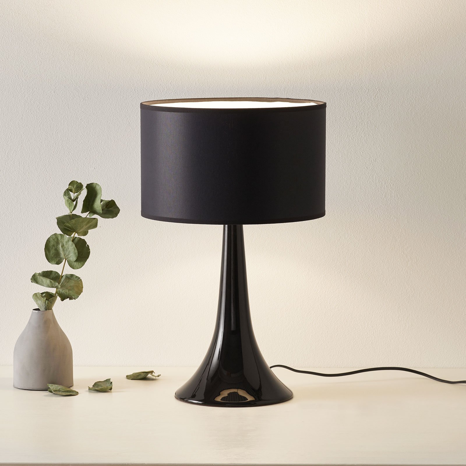 Eurokeramic L1810 fabric table lamp with ceramic base, black, for Living / Dining Room, ceramics, fabric, E27, 60 W, energy efficiency: A++, H: 50 cm