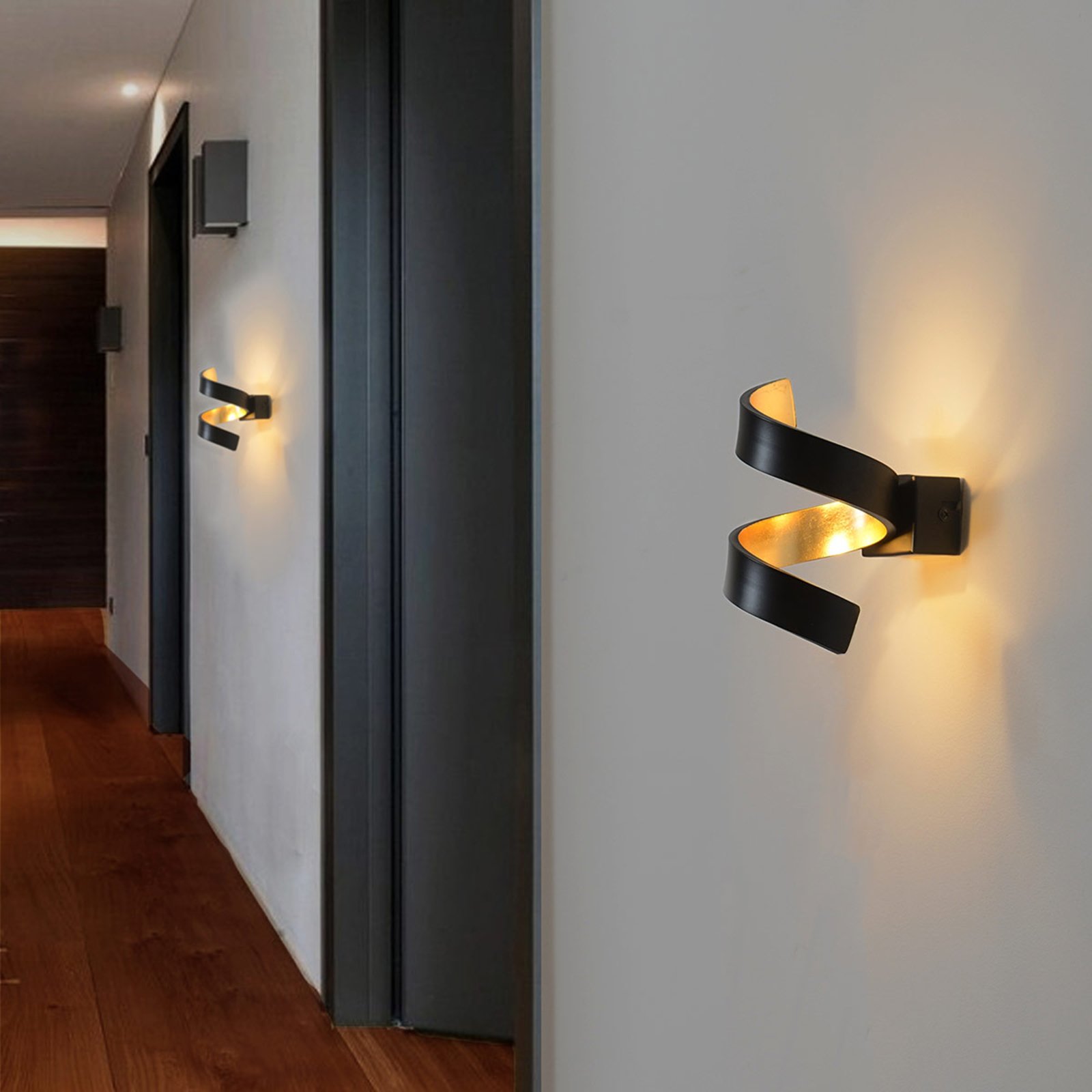 Helix LED wall light, black-gold