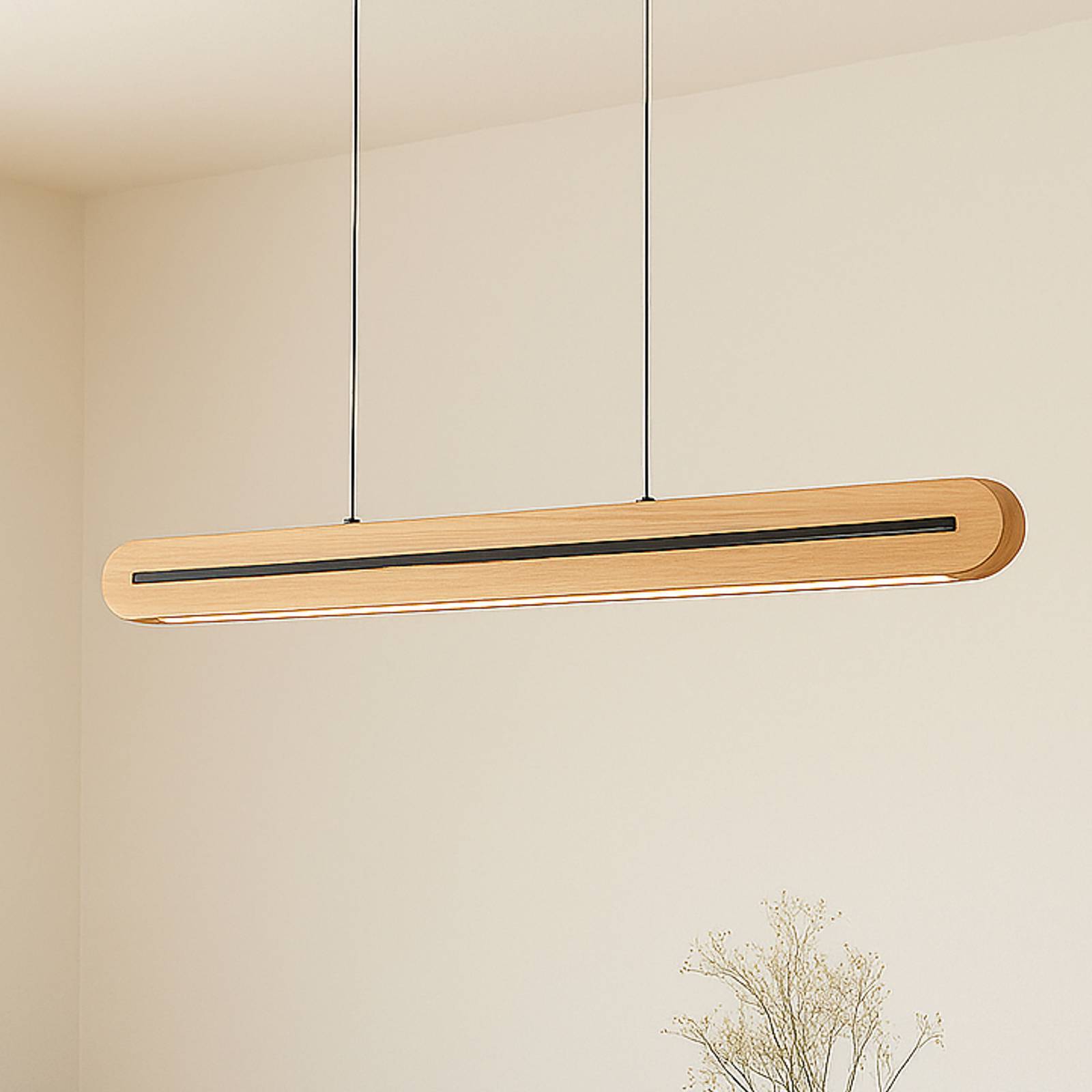 Lucande LED-Pendelleuchte Darnor, Holz, CCT, Länge 100 cm günstig online kaufen
