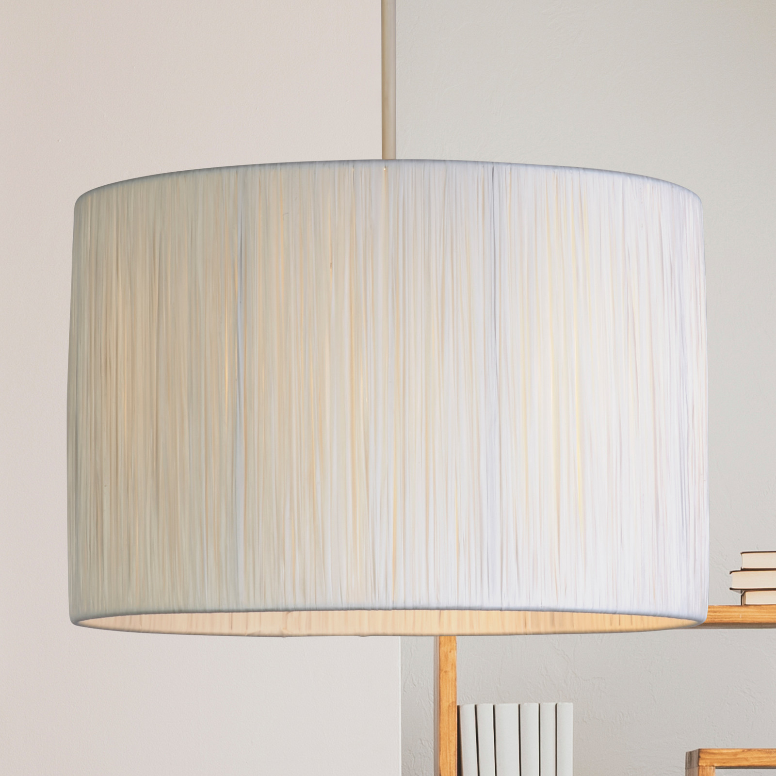 Searchlight Lampă suspendată Morianna albă țesătură din rafia Ø 30 cm E27 - Camera de zi / sufragerie - Scandinavă - Lemn