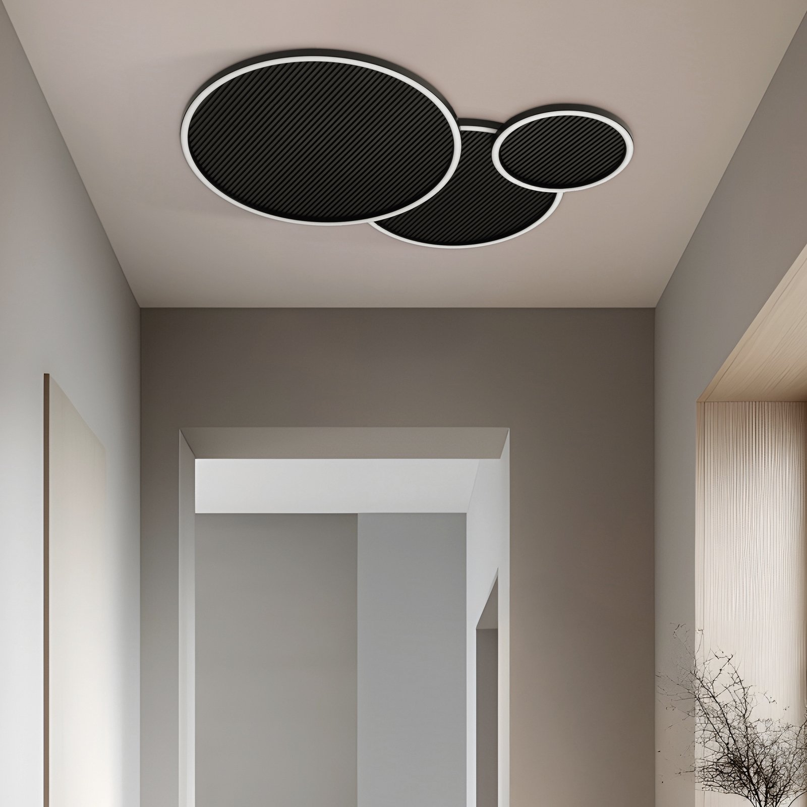 Lucande LED stropní svítidlo Orven, černá/dřevo, 80 cm, stmívatelné