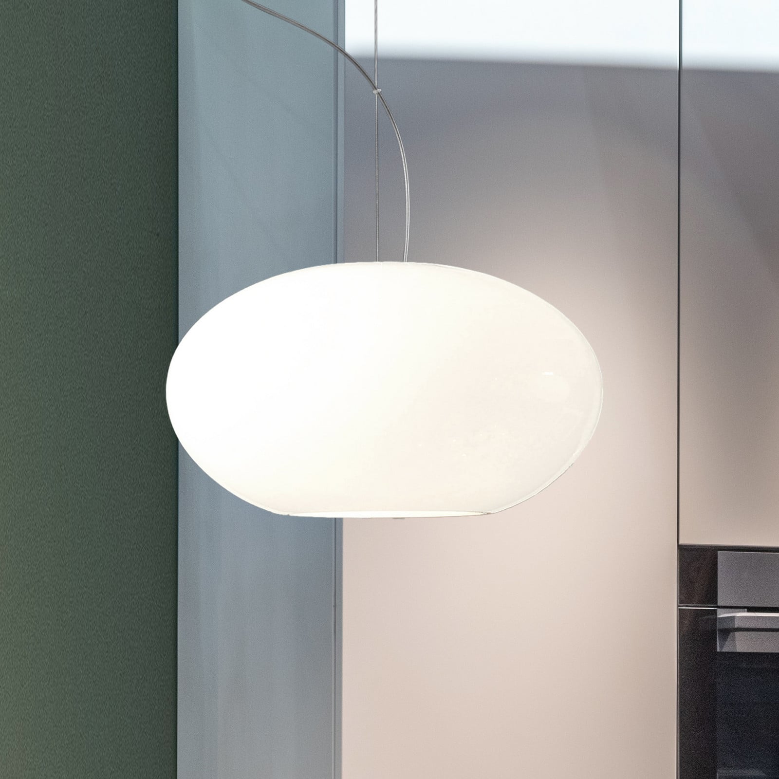 Casablanca Aih - lampă suspendată 38 cm alb lucios - Camera de zi / sufragerie - design - aluminiu - Sticlă