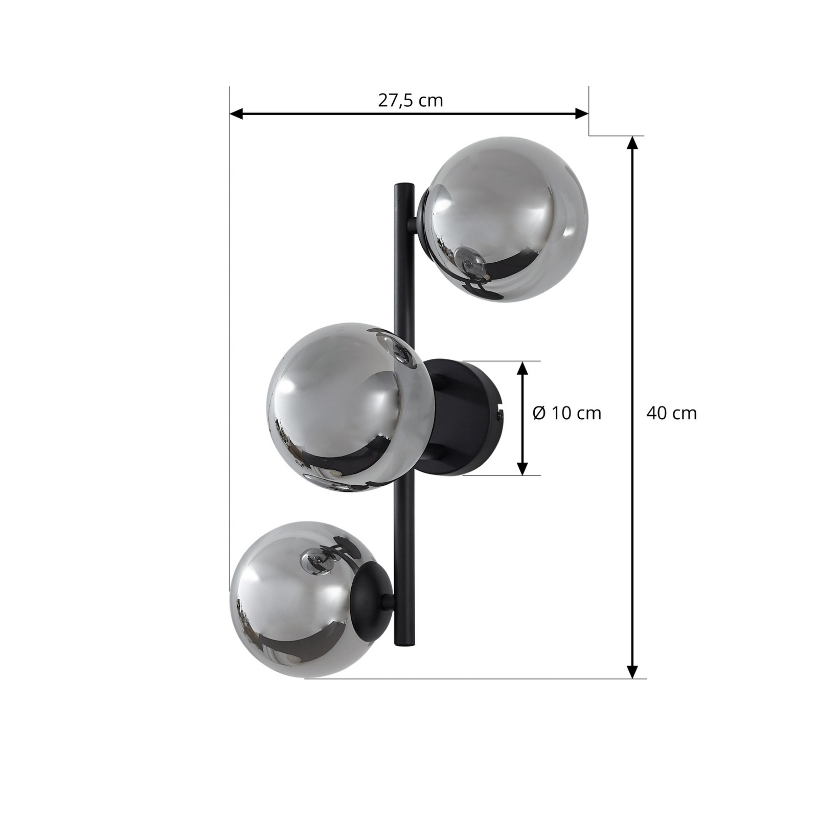 Lindby Wandleuchte Orbelia, schwarz, 3-flammig, Glas, G9